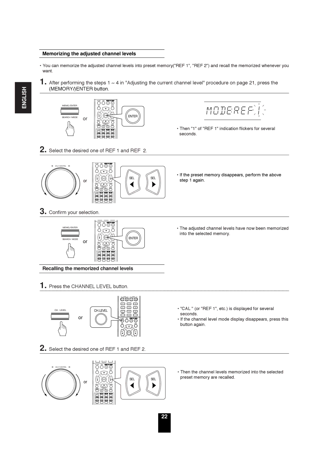 Sherwood RD-6503 Memorizing the adjusted channel levels, Select the desired one of REF 1 and REF, Confirm your selection 