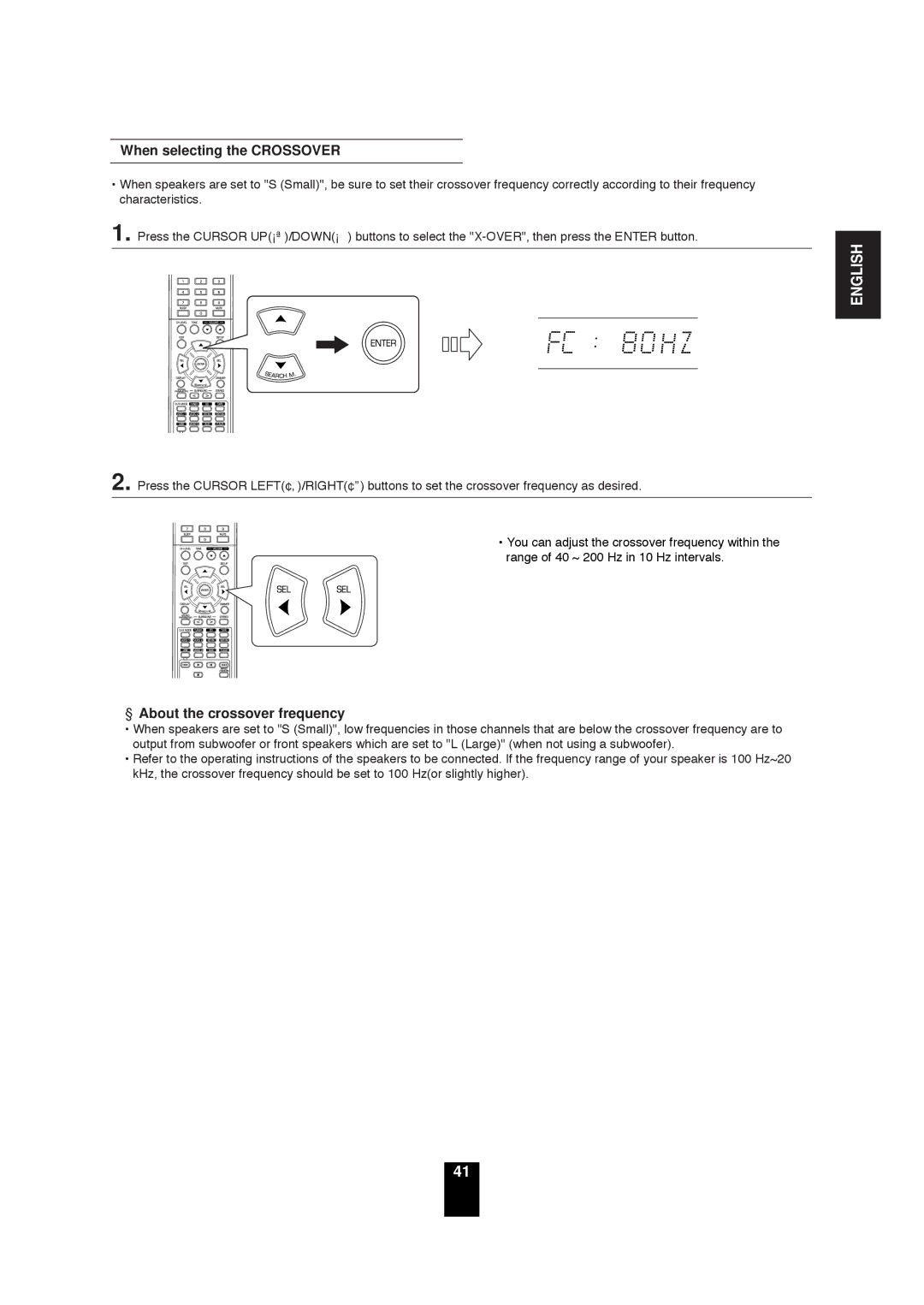 Sherwood RD-6503 manual When selecting the Crossover, About the crossover frequency 