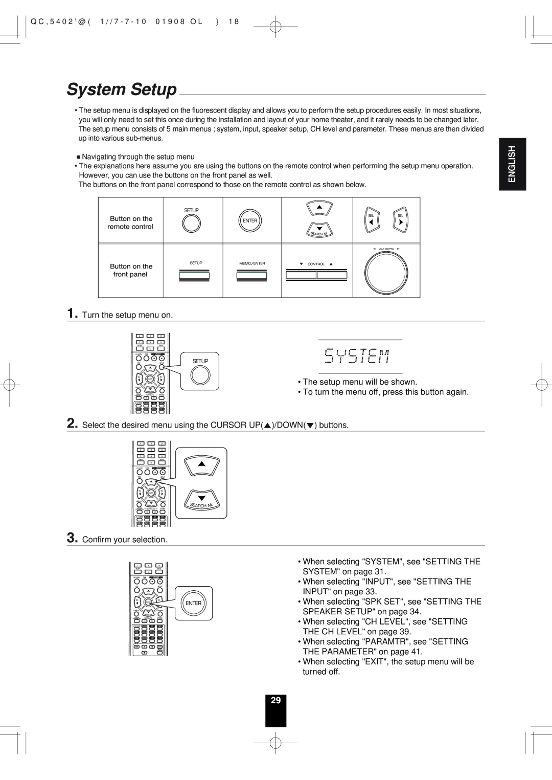 Sherwood RD-6513 manual System Setup 