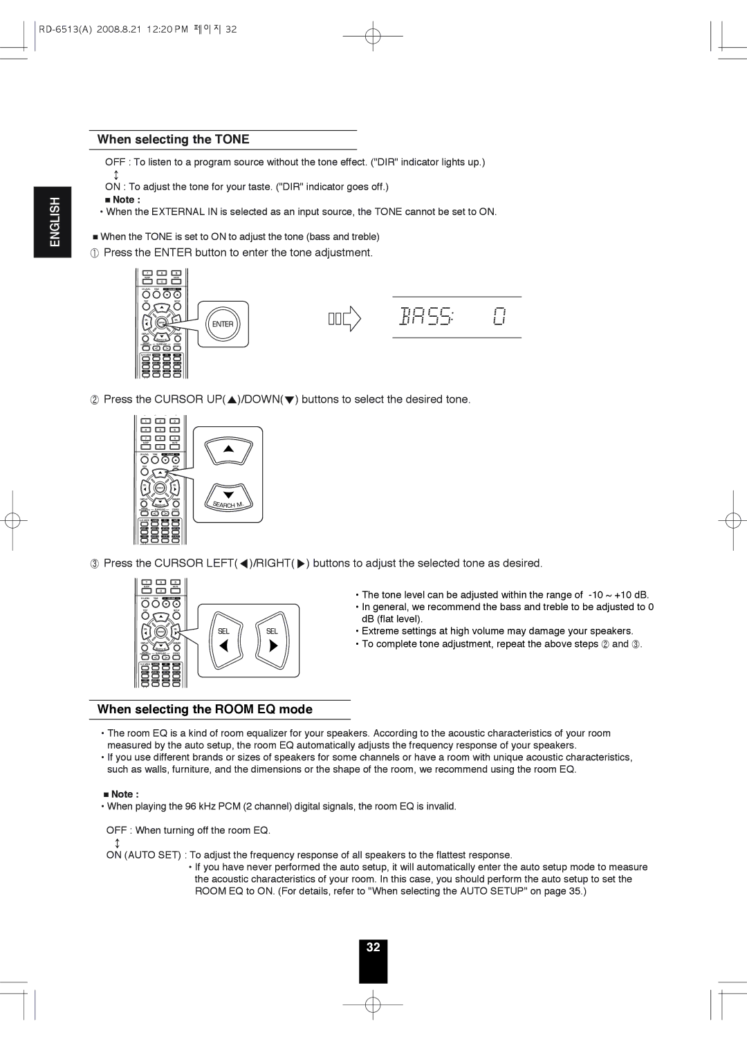 Sherwood RD-6513 manual When selecting the Tone 