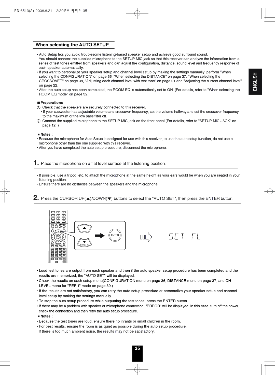 Sherwood RD-6513 manual When selecting the Auto Setup, Preparations 