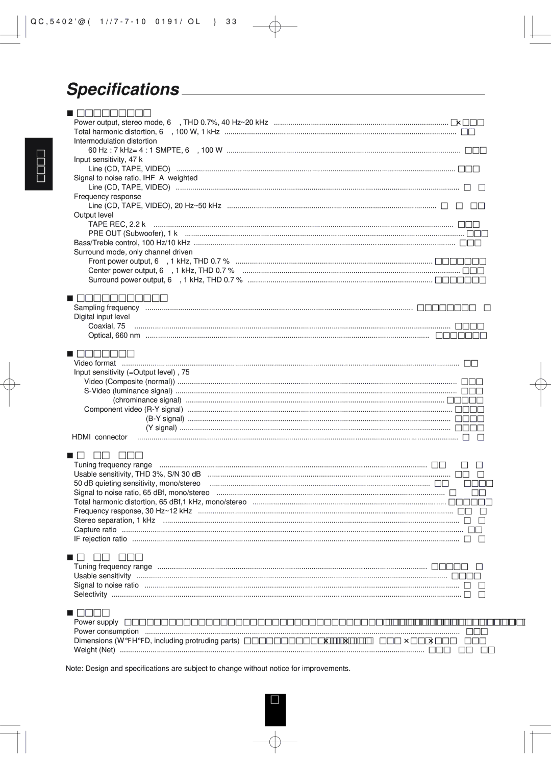 Sherwood RD-6513 manual Specifications 