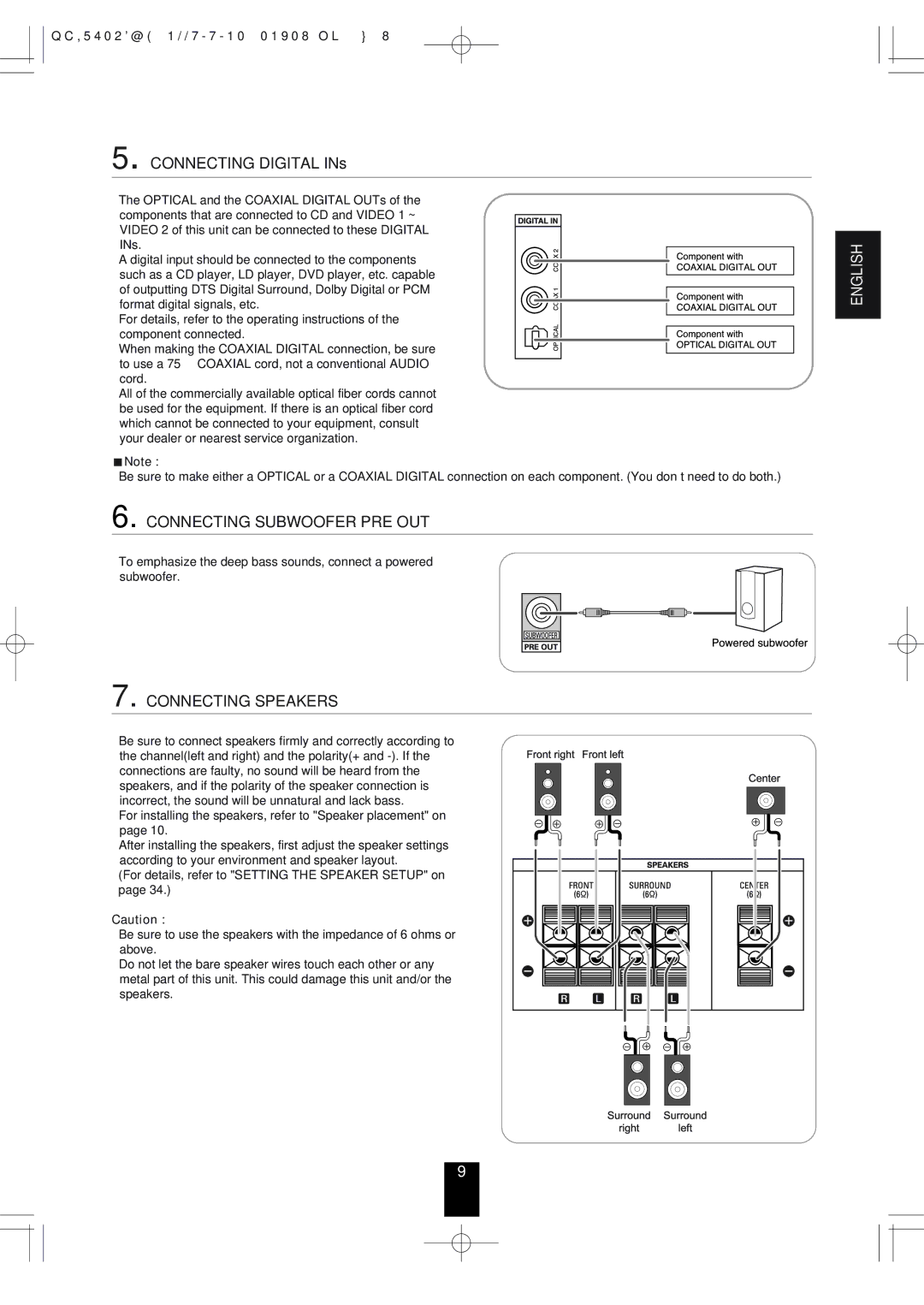 Sherwood RD-6513 manual Connecting Subwoofer PRE OUT 