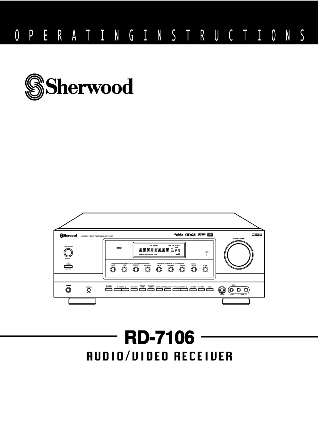 Sherwood RD-7106 manual O P E R A T I N G I N S T R U C T I O N S, Audio/Video Receiver, T D A S 