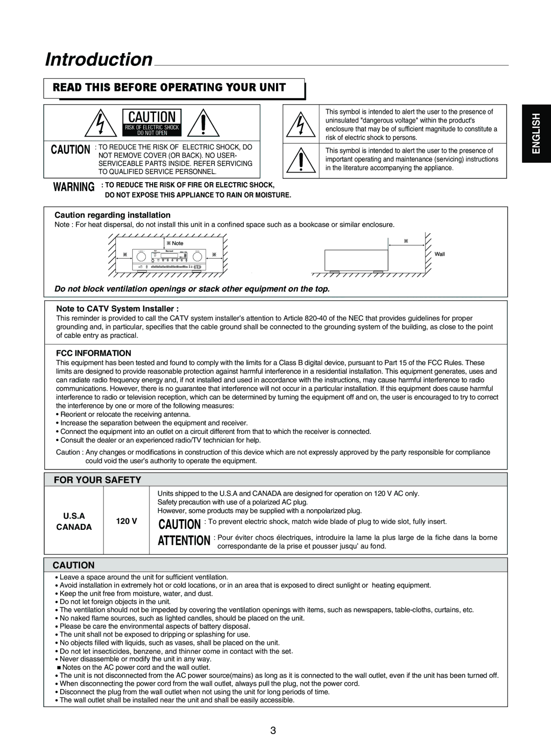 Sherwood RD-7502 manual Introduction, Read this Before Operating Your Unit, For Your Safety, FCC Information, Canada 