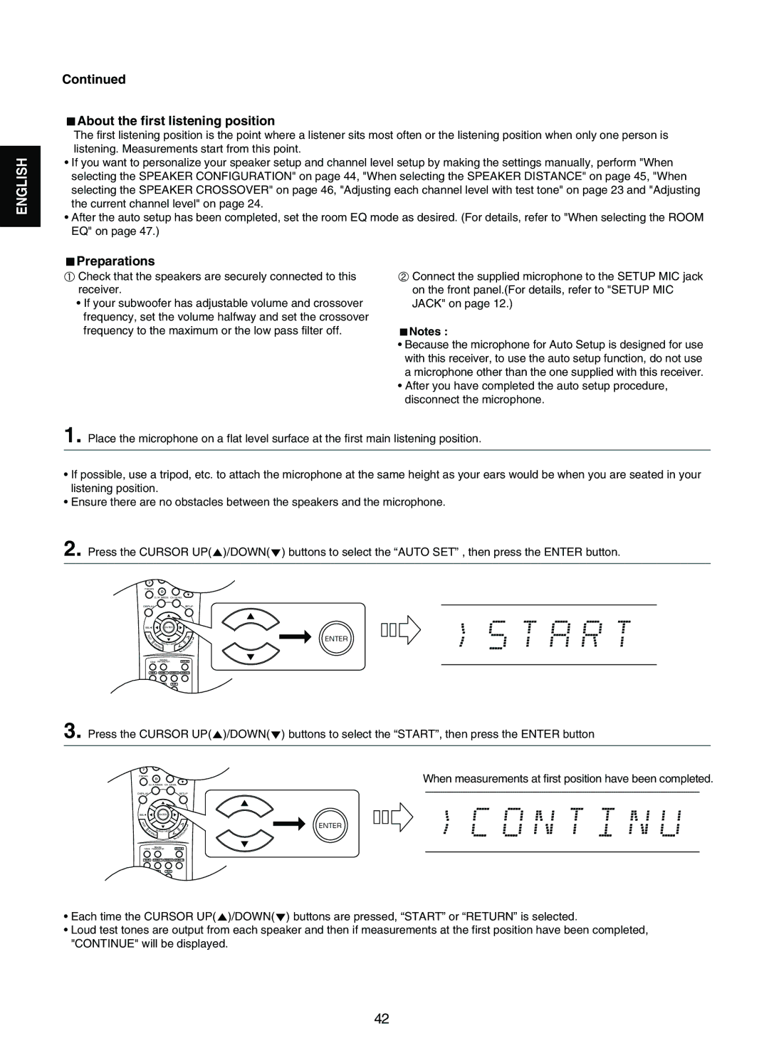 Sherwood RD-7502 manual About the first listening position, Preparations 