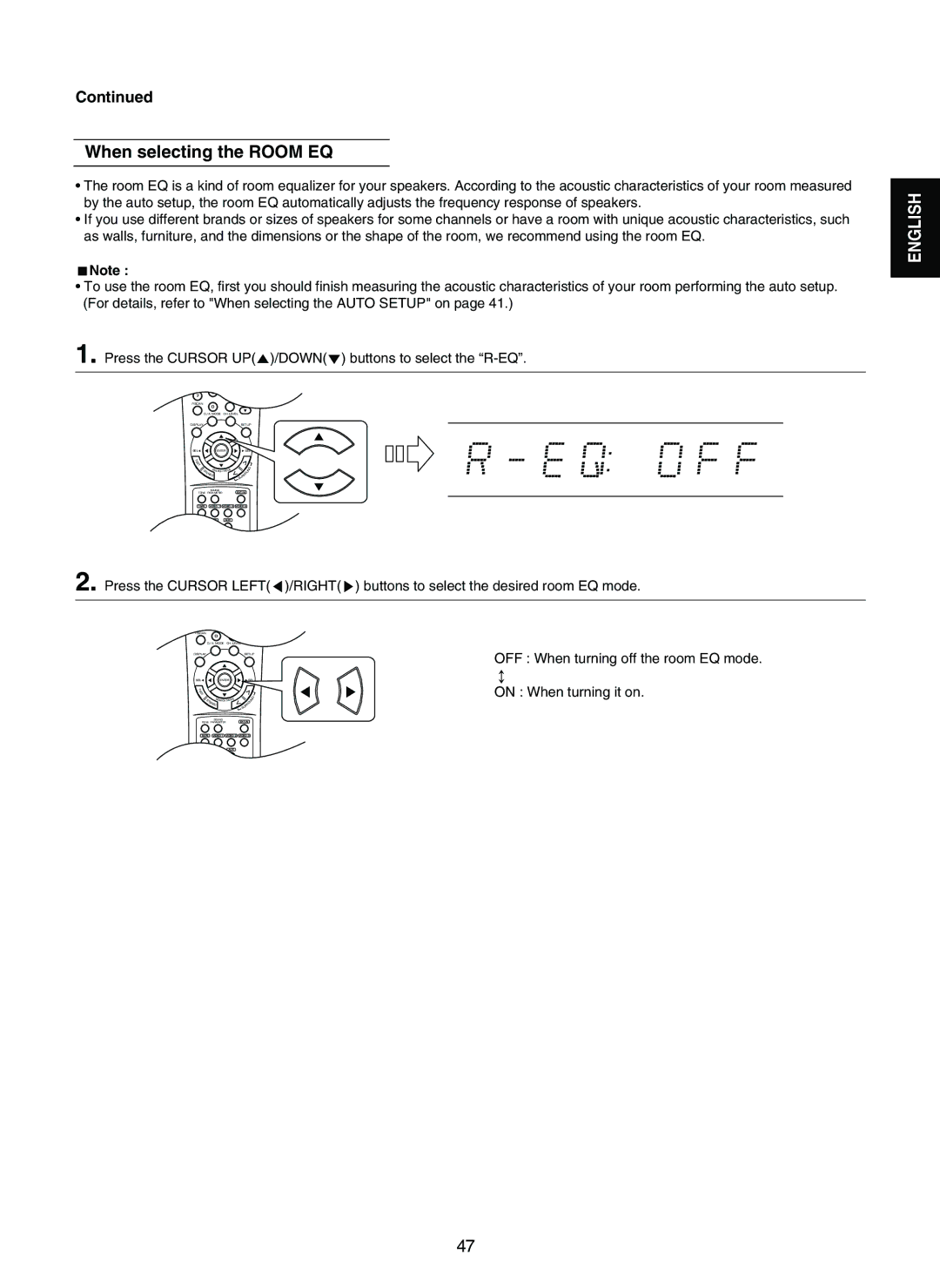 Sherwood RD-7502 manual OFF When turning off the room EQ mode, On When turning it on 