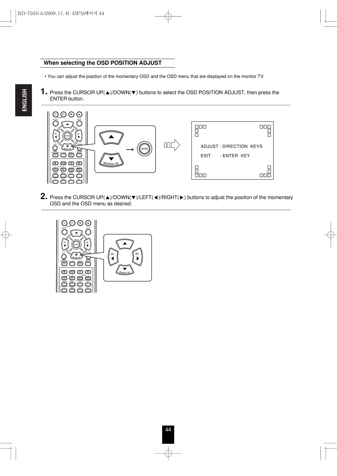 Sherwood RD-7503 manual When selecting the OSD Position Adjust 