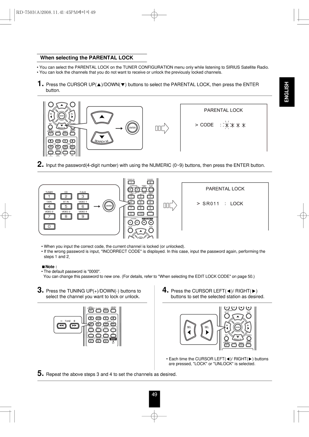 Sherwood RD-7503 manual When selecting the Parental Lock 