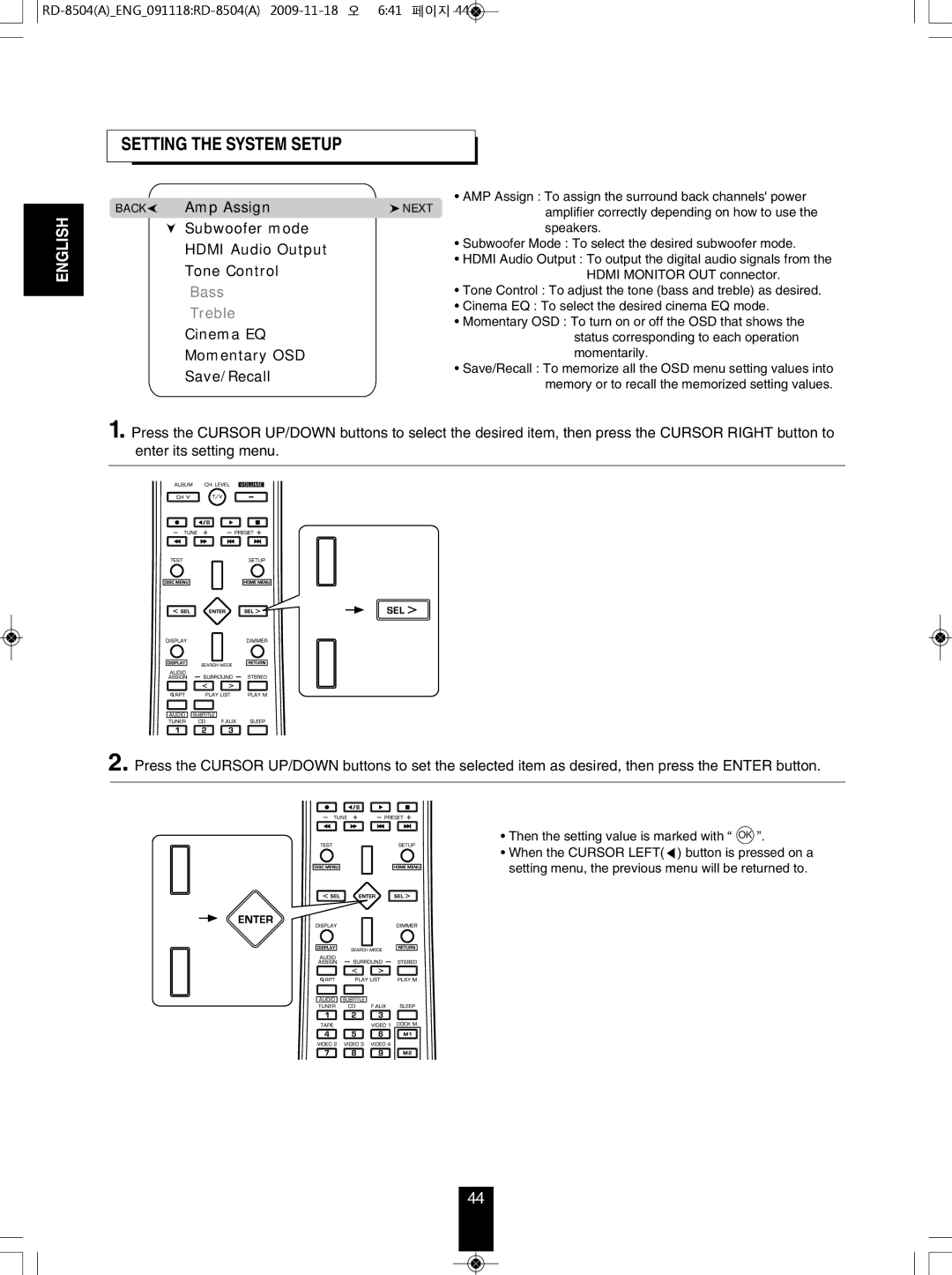 Sherwood RD-8504 manual Setting the System Setup, Amp Assign 