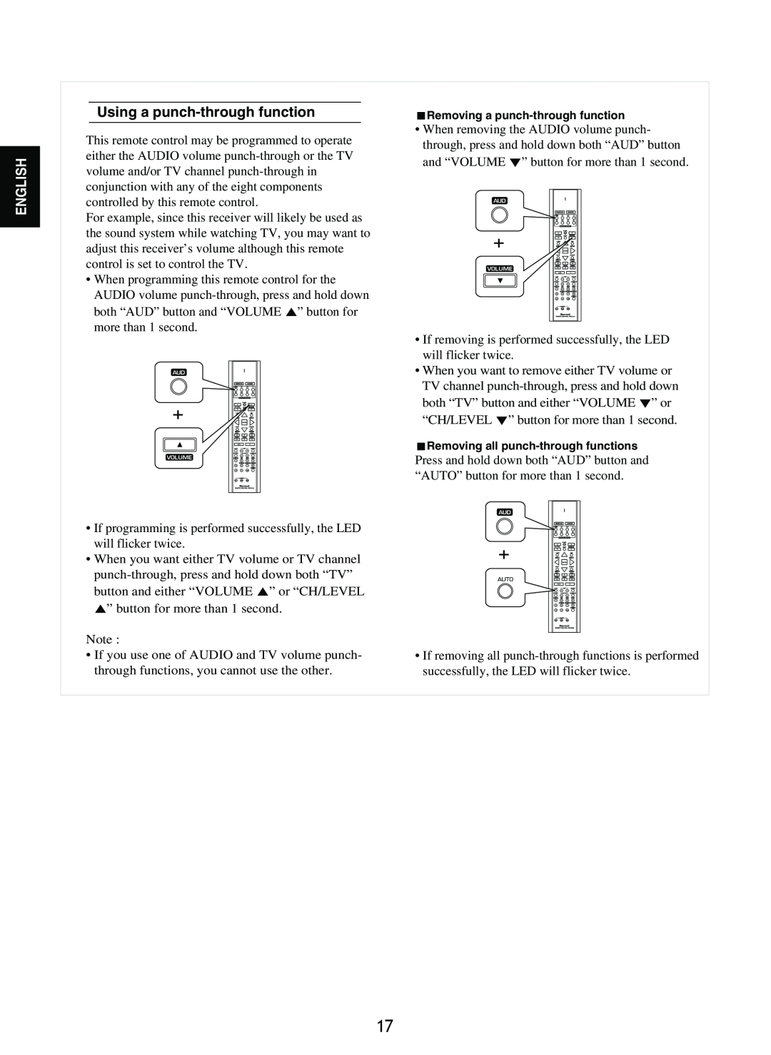 Sherwood RD-8601 operating instructions Using a punch-throughfunction, English 
