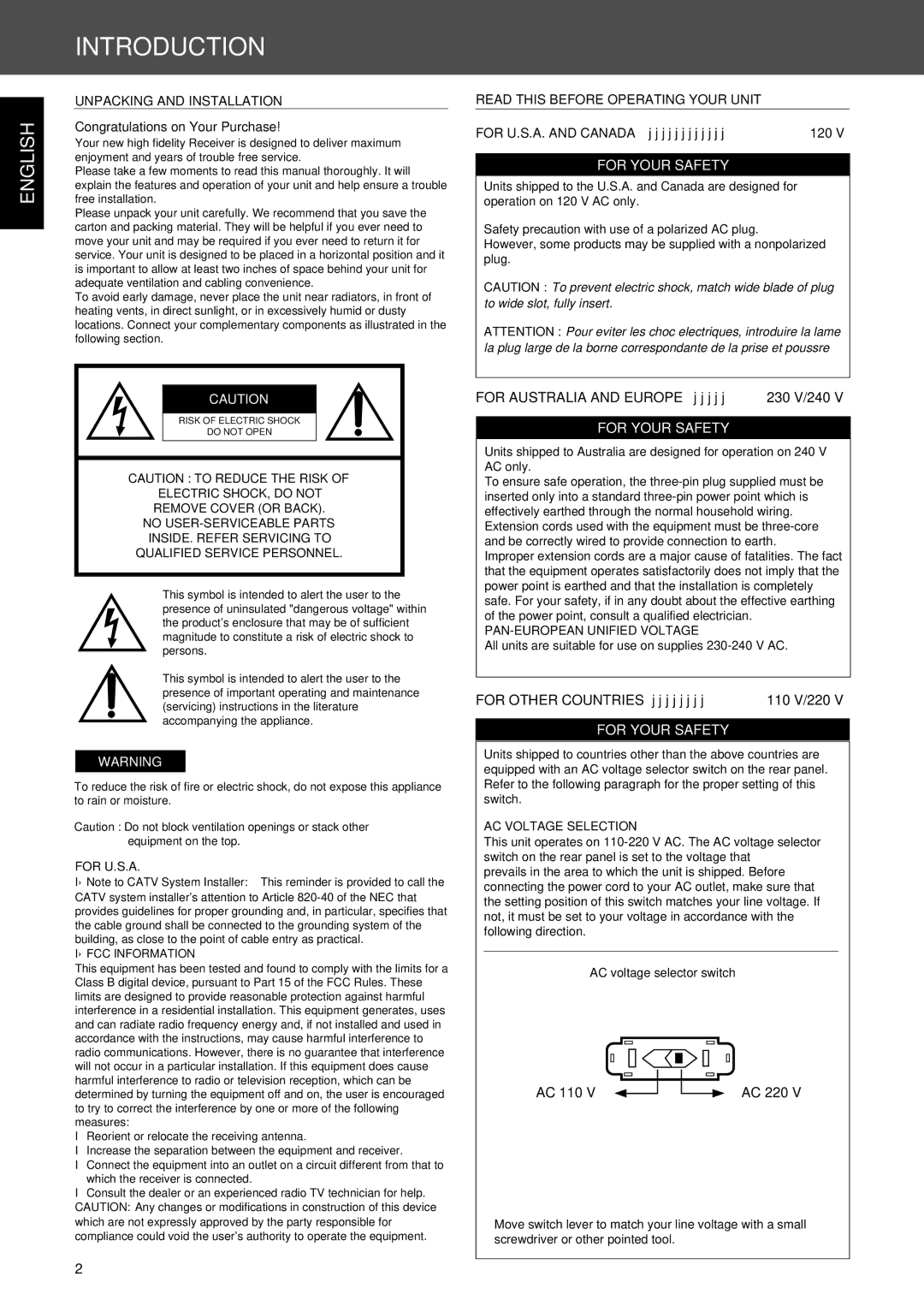 Sherwood RV-4060R manual Introduction, For Your Safety 