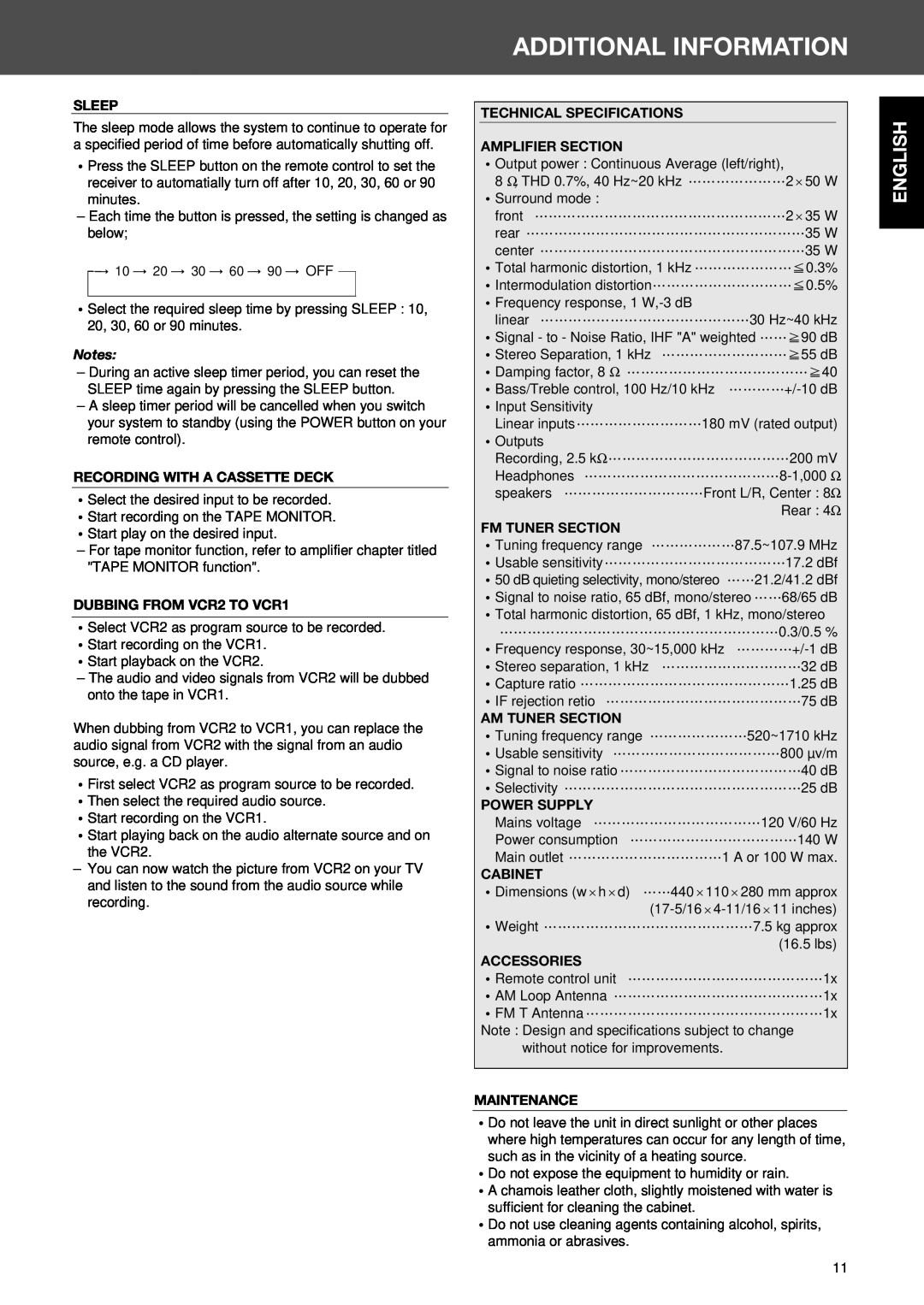 Sherwood RV-4060R manual Additional Information, English 