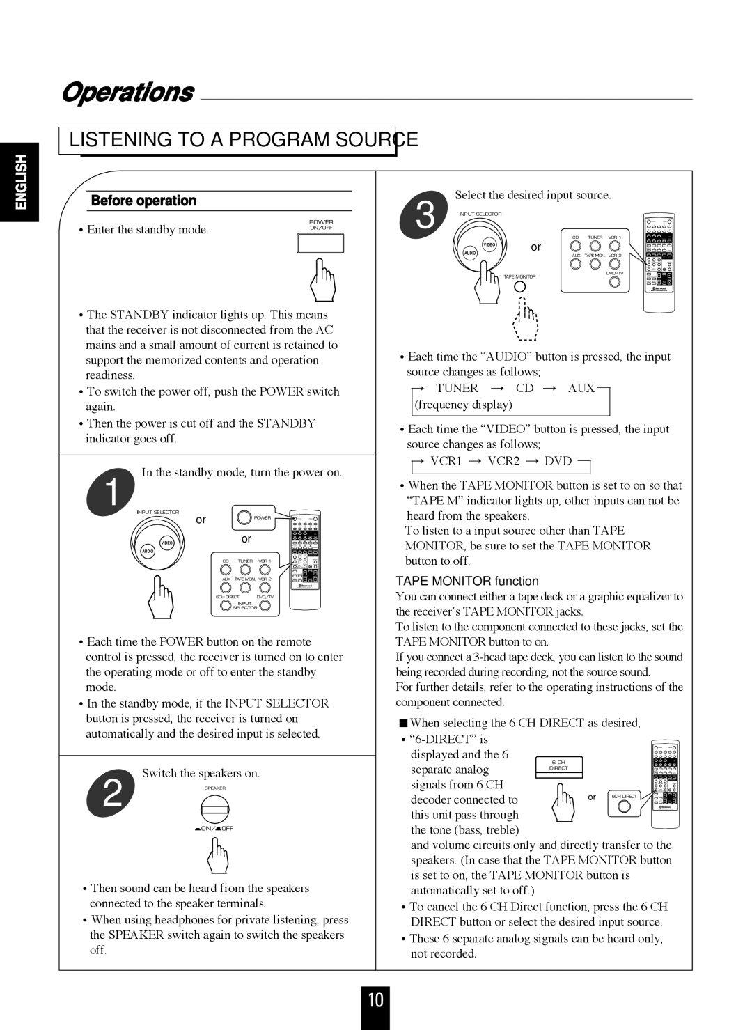 Sherwood RVD-6090R operating instructions Operations, VCR1 VCR2 DVD 