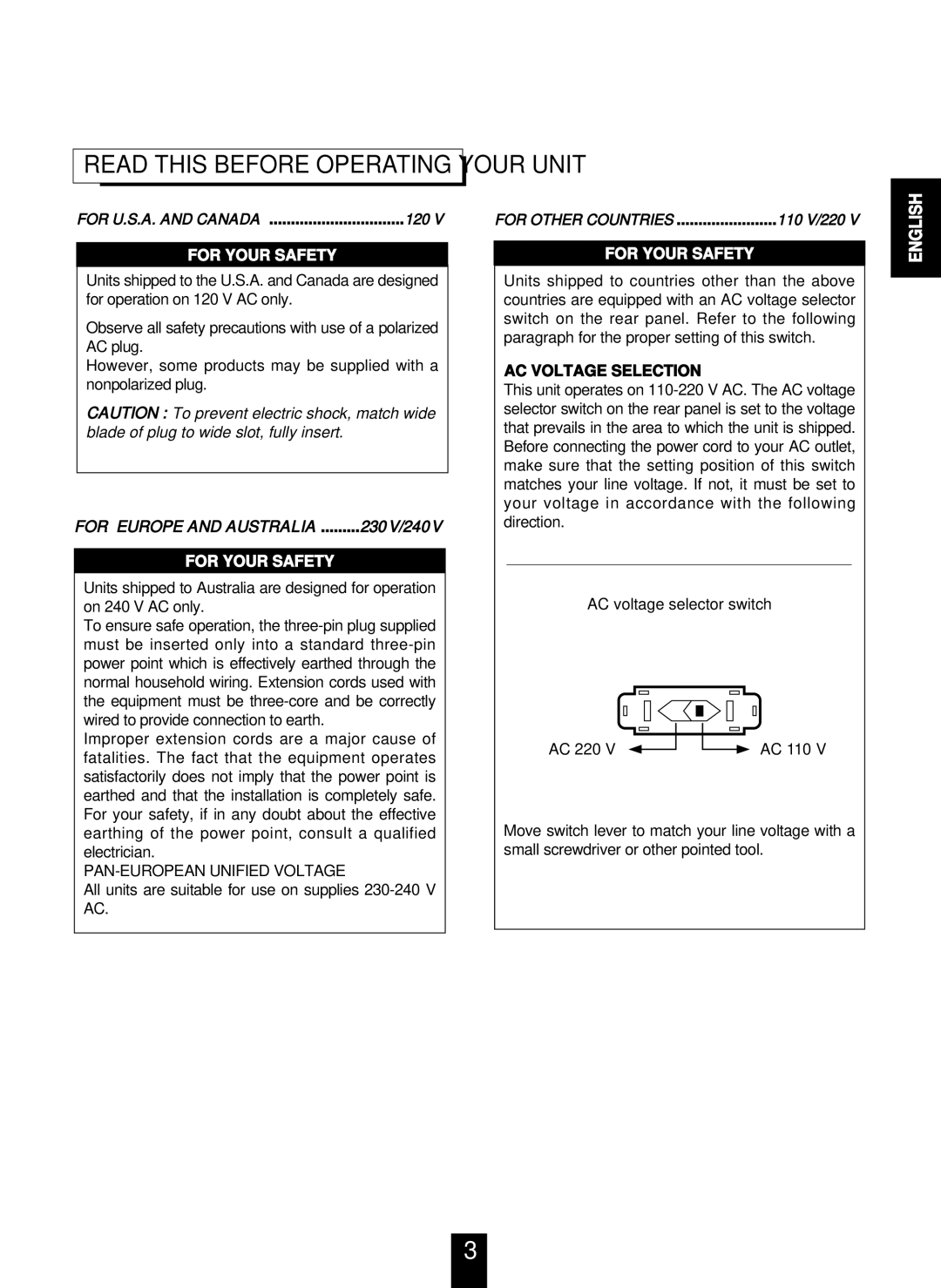 Sherwood RVD-6090R operating instructions Read this Before Operating Your Unit 