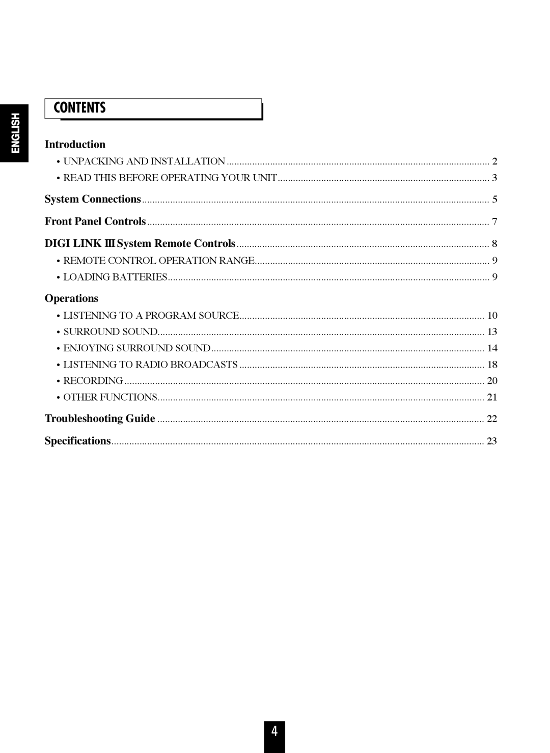 Sherwood RVD-6090R operating instructions Contents 