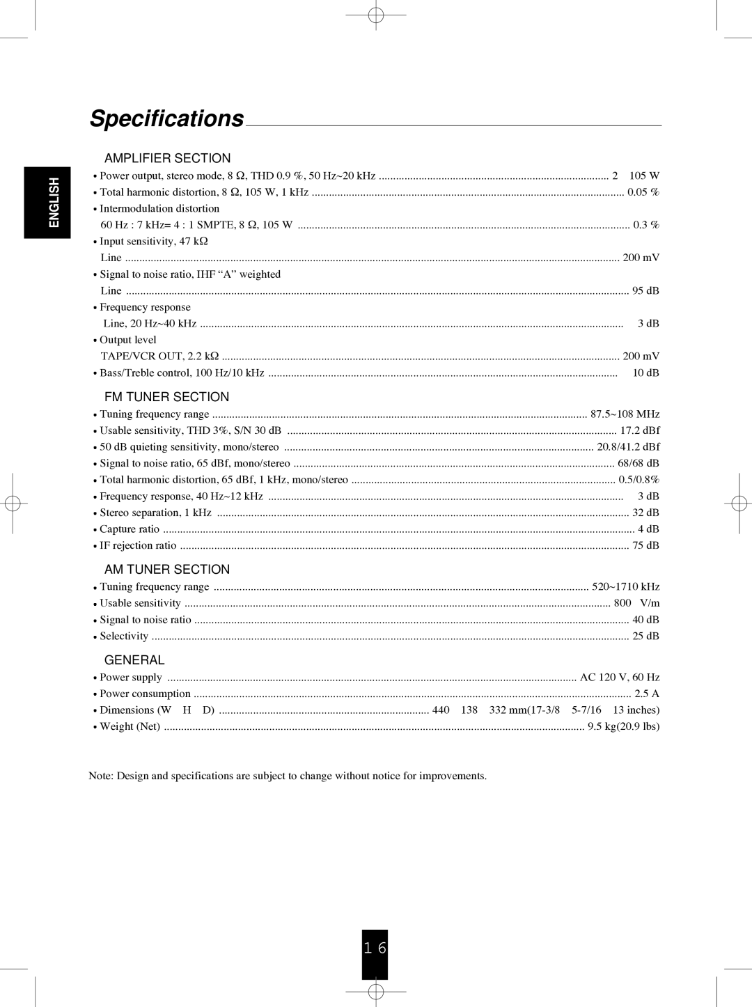 Sherwood RX-4100 manual Specifications 