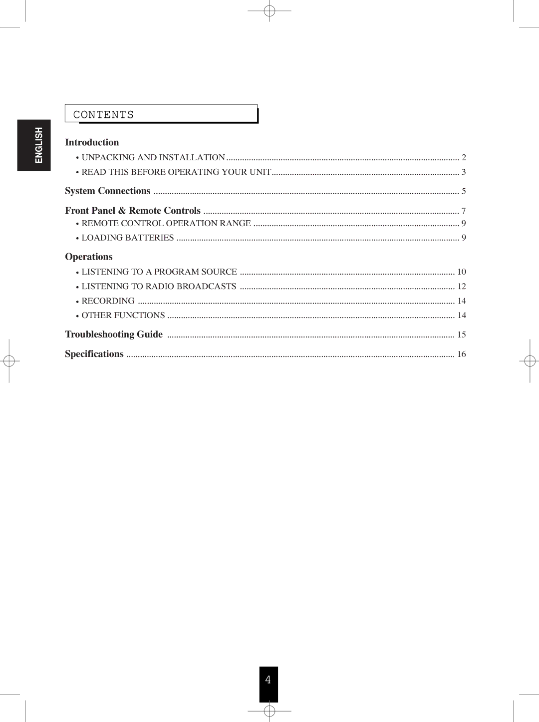 Sherwood RX-4100 manual Contents 