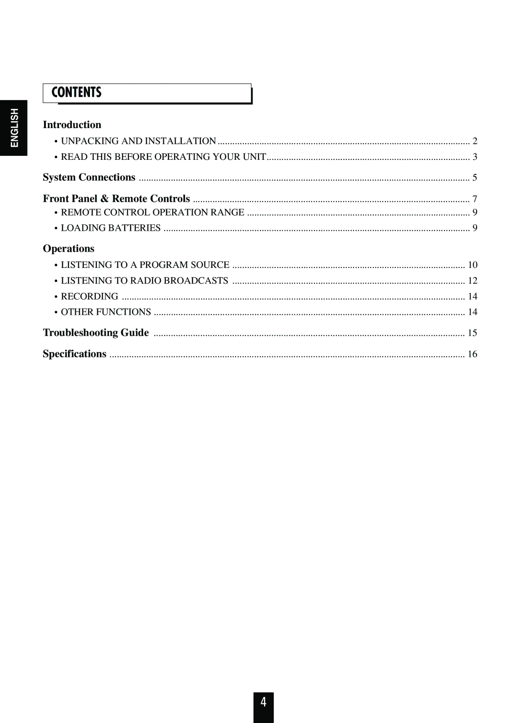 Sherwood RX-4103 manual Contents 