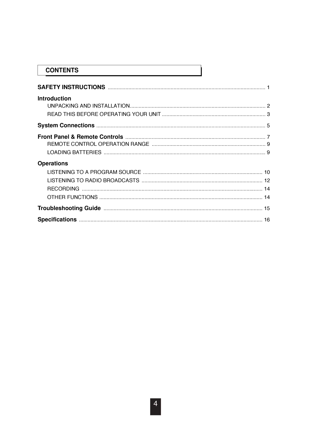 Sherwood RX-4105 manual Contents 