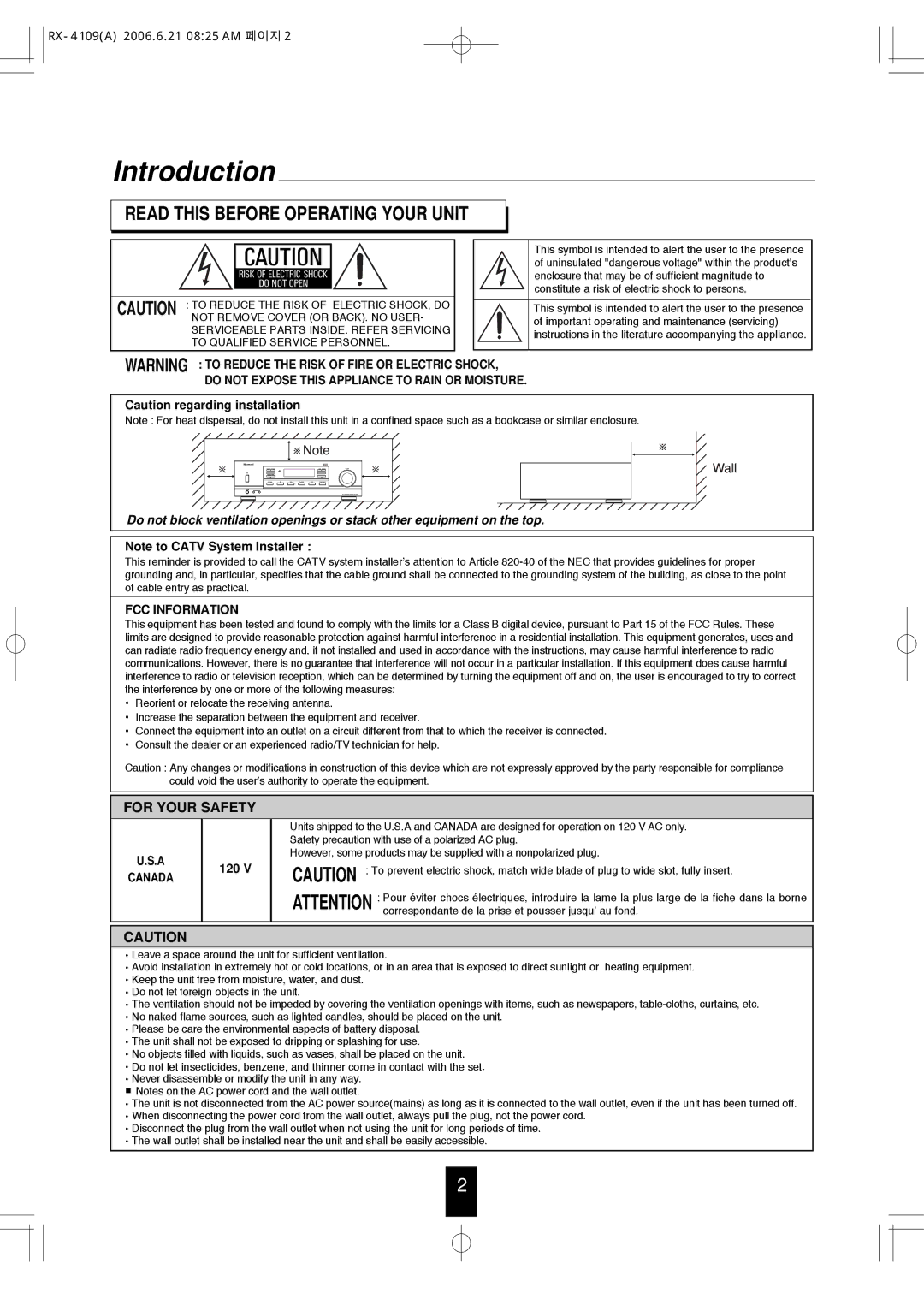 Sherwood RX-4109 manual Introduction, Read this Before Operating Your Unit 