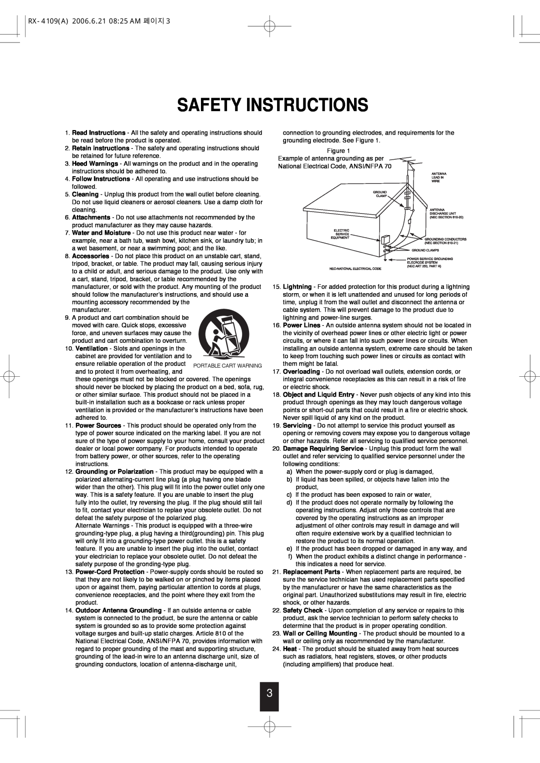 Sherwood manual Safety Instructions, RX-4109A 2006.6.21 0825 AM 페이지 