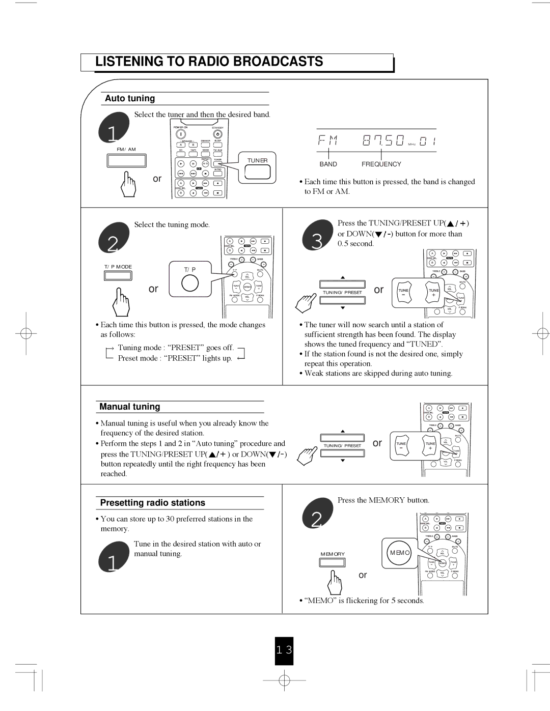 Sherwood RX-765 operating instructions Listening to Radio Broadcasts, Auto tuning 