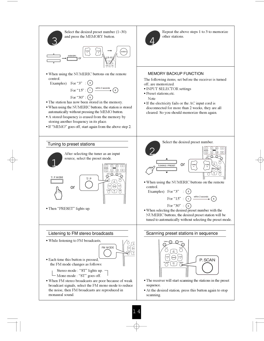 Sherwood RX-765 operating instructions Tuning to preset stations, Memory Backup Function 