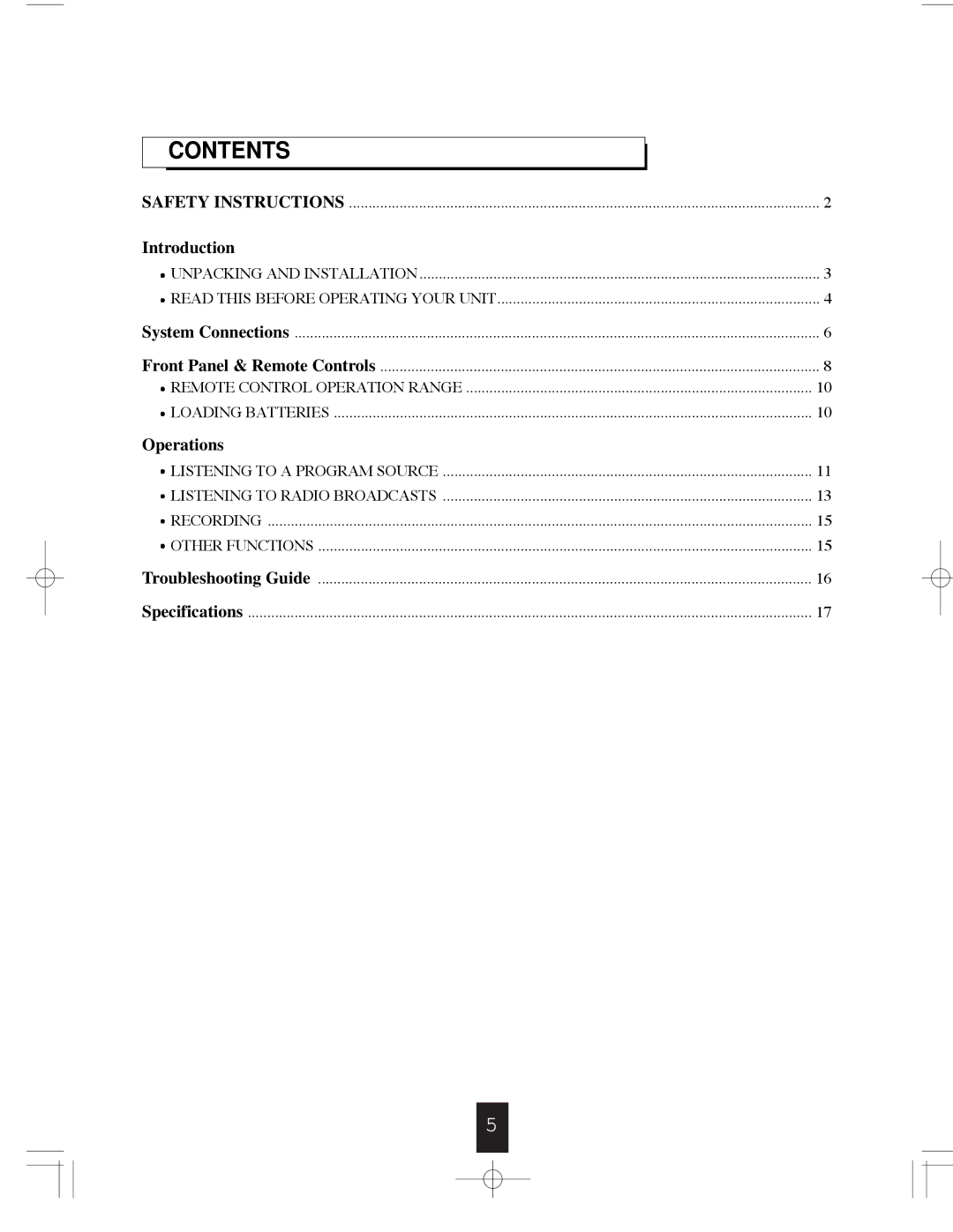 Sherwood RX-765 operating instructions Contents 