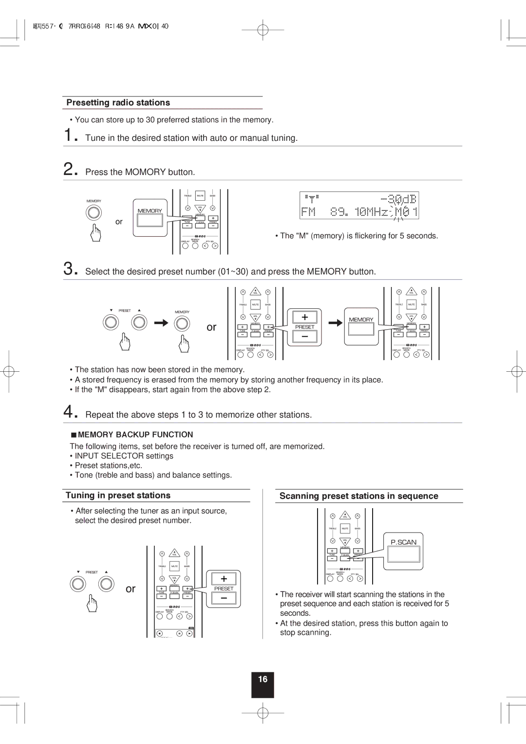 Sherwood RX-772 manual Presetting radio stations, Repeat the above steps 1 to 3 to memorize other stations 