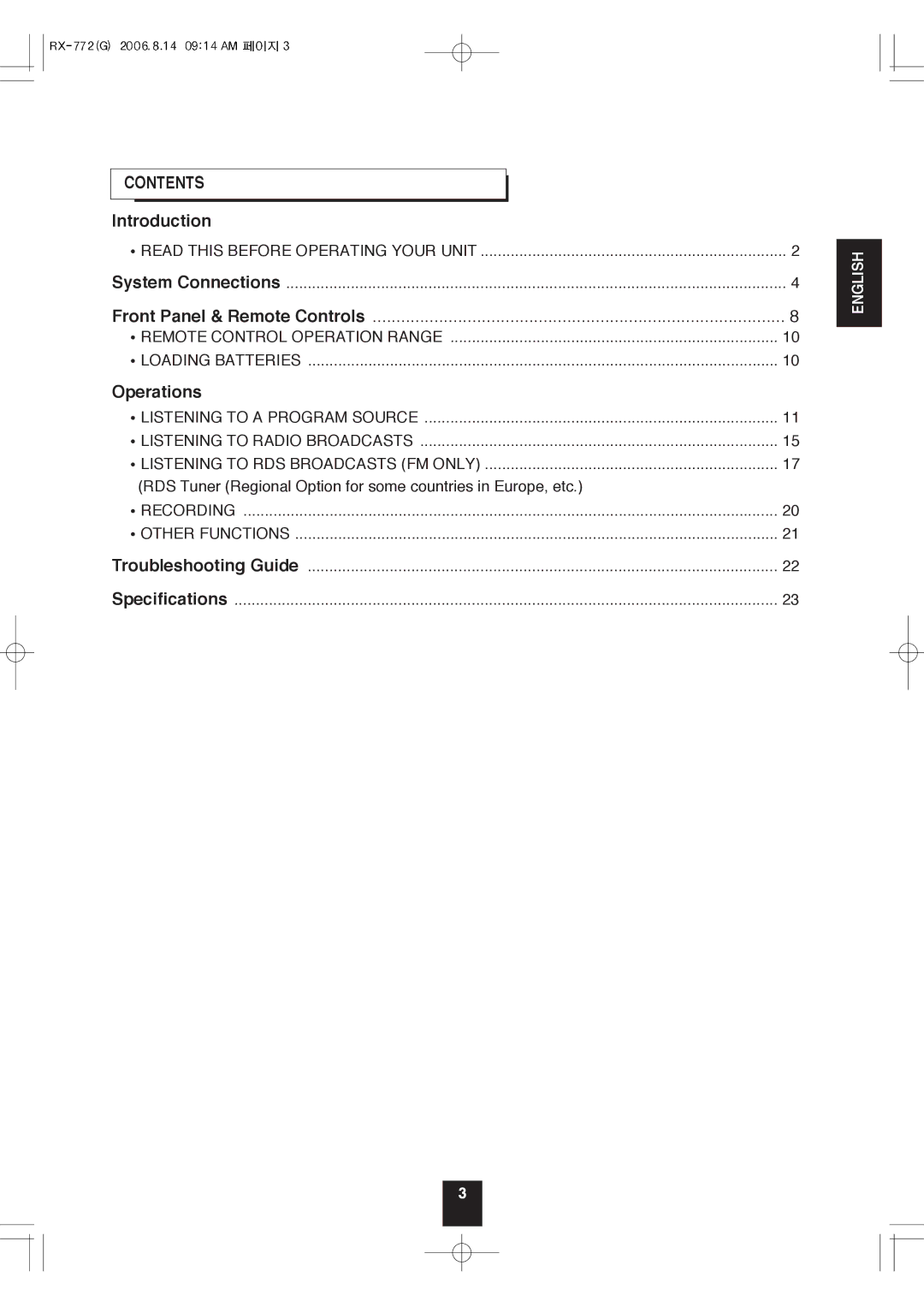 Sherwood RX-772 manual Remote Control Operation Range, Listening to RDS Broadcasts FM only 