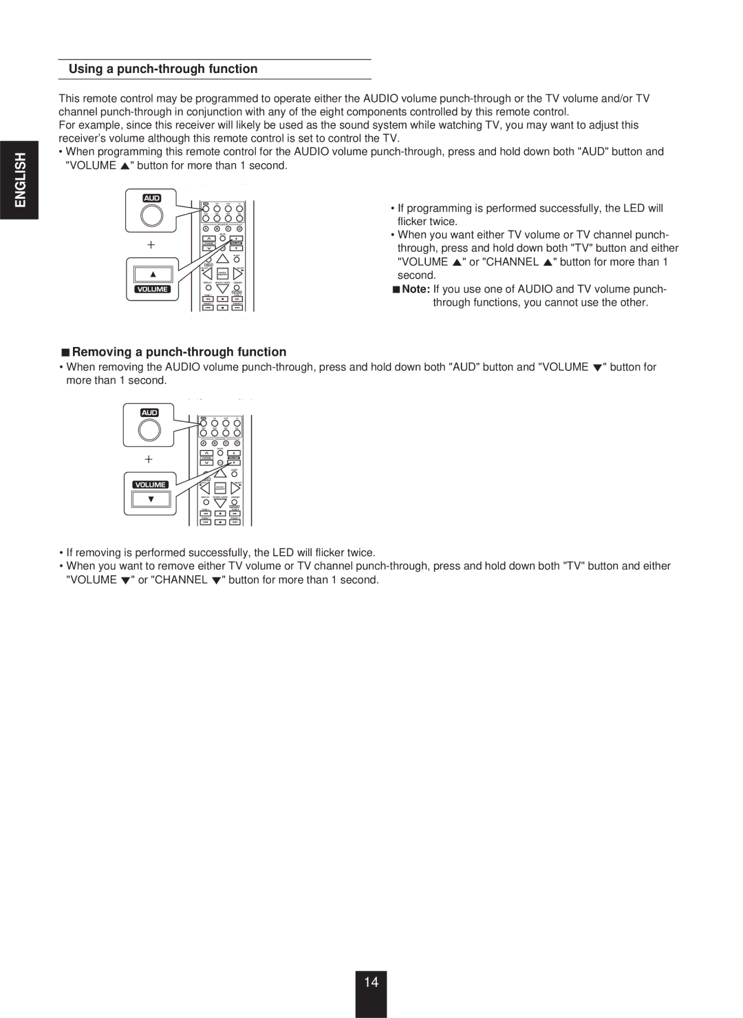 Sherwood RX-773 manual Using a punch-through function, Removing a punch-through function 