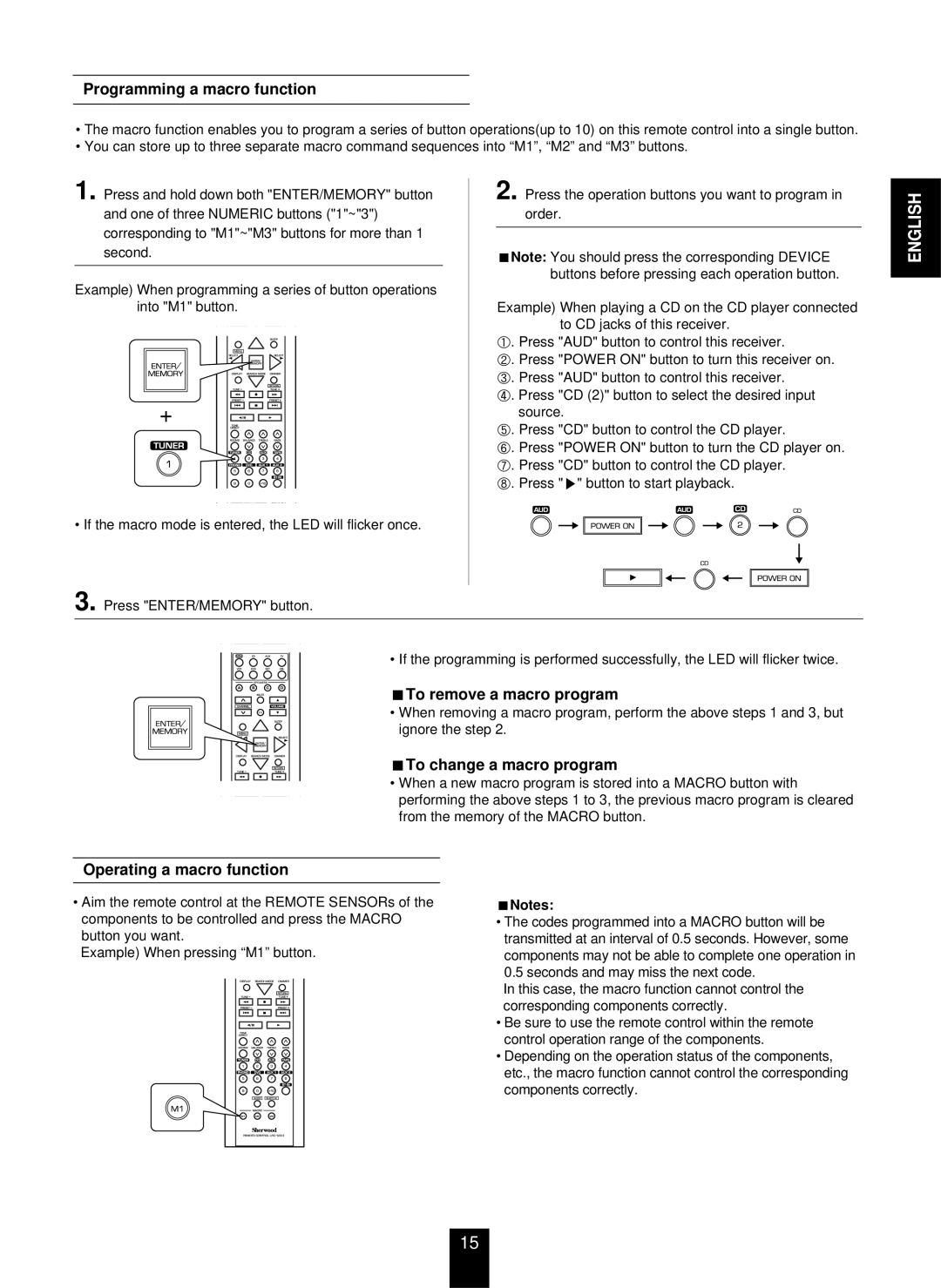 Sherwood RX-773 manual Programming a macro function, To remove a macro program, To change a macro program 