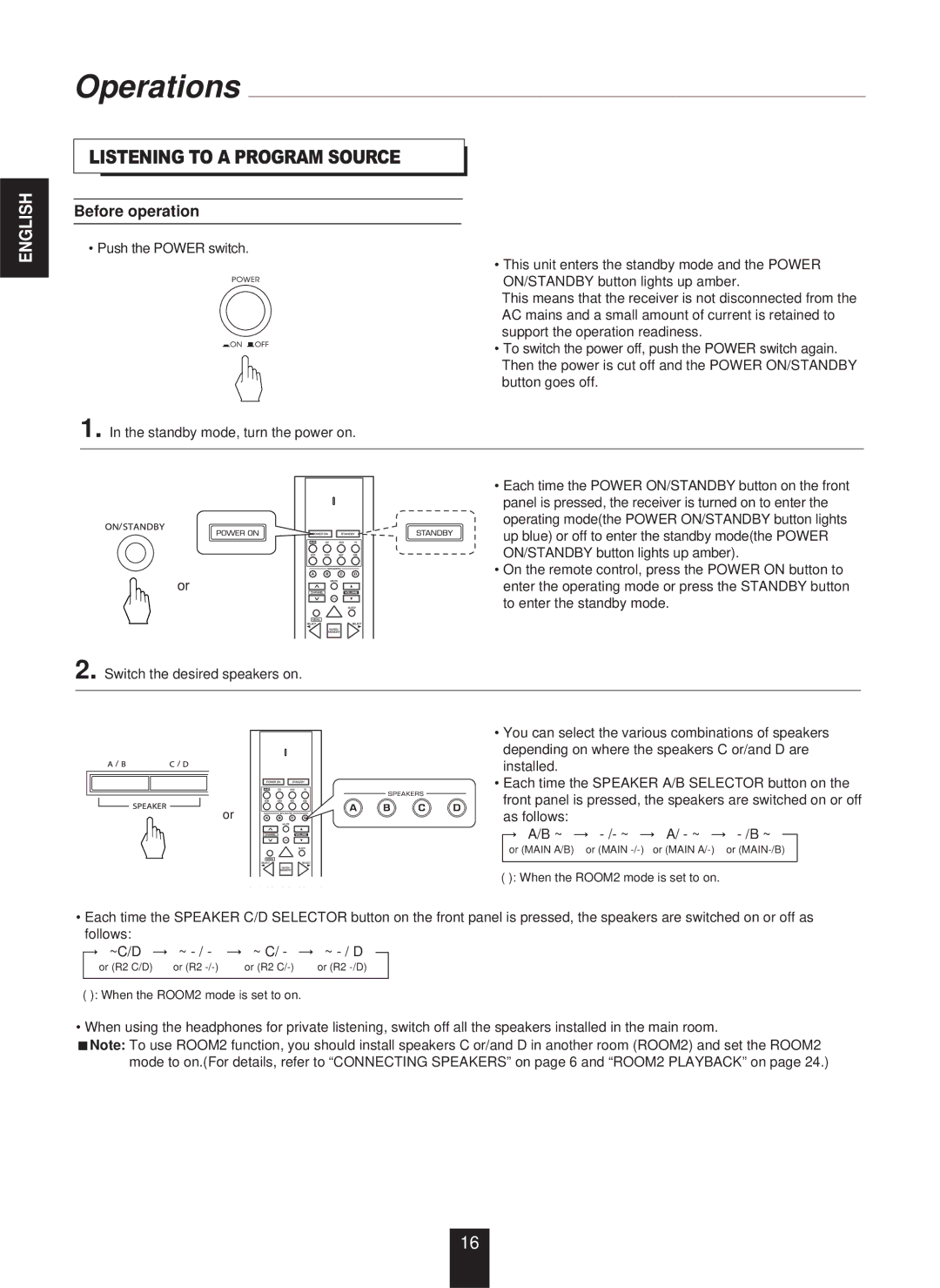 Sherwood RX-773 manual Operations, Listening to a Program Source, Before operation 