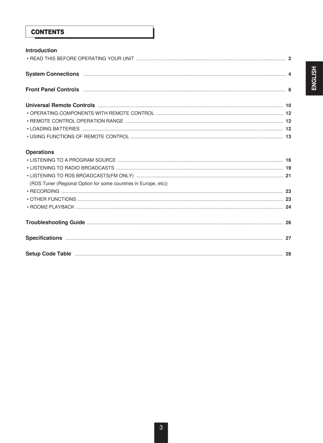 Sherwood RX-773 manual Contents 