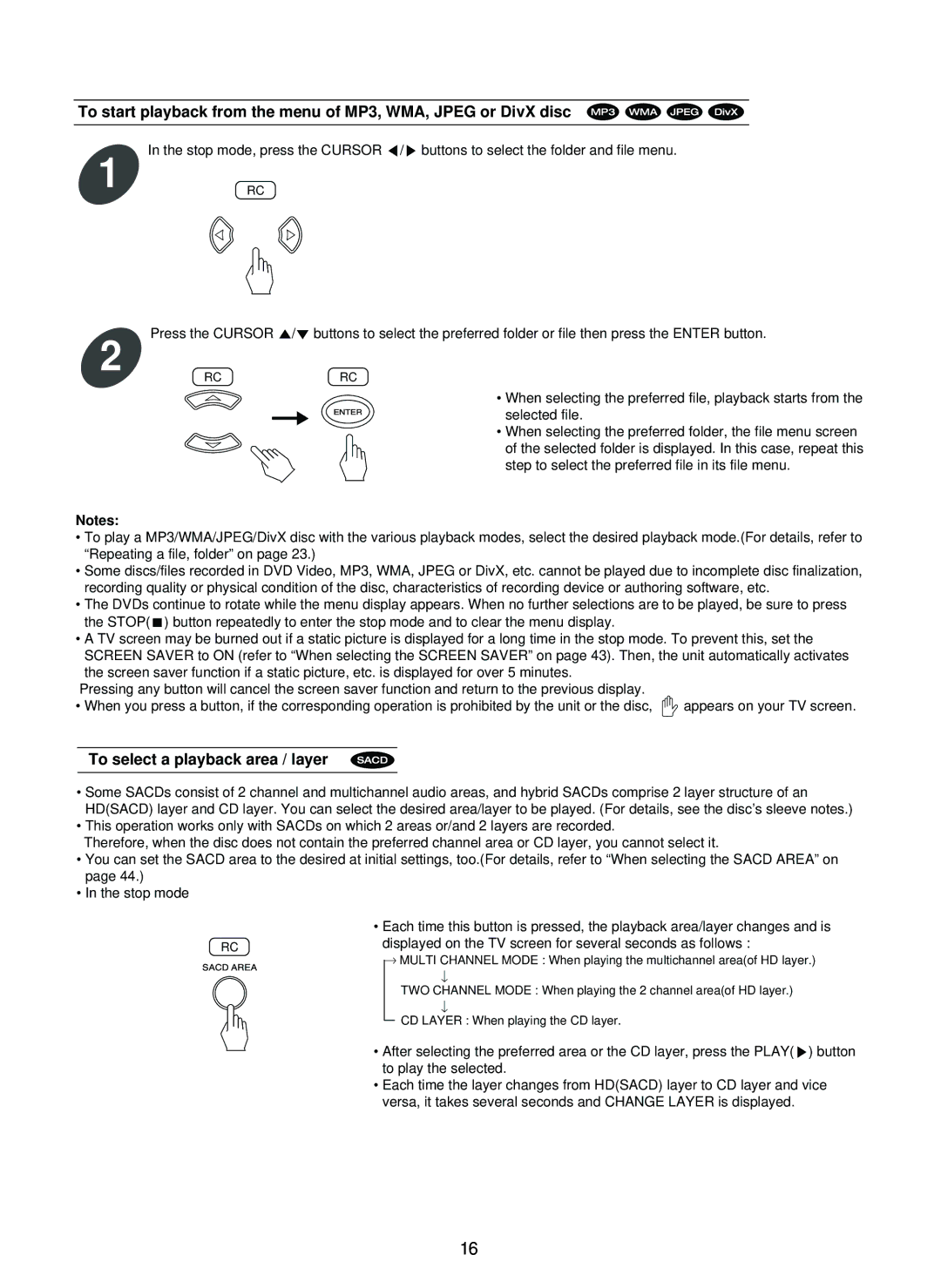 Sherwood SD-860 manual To select a playback area / layer 