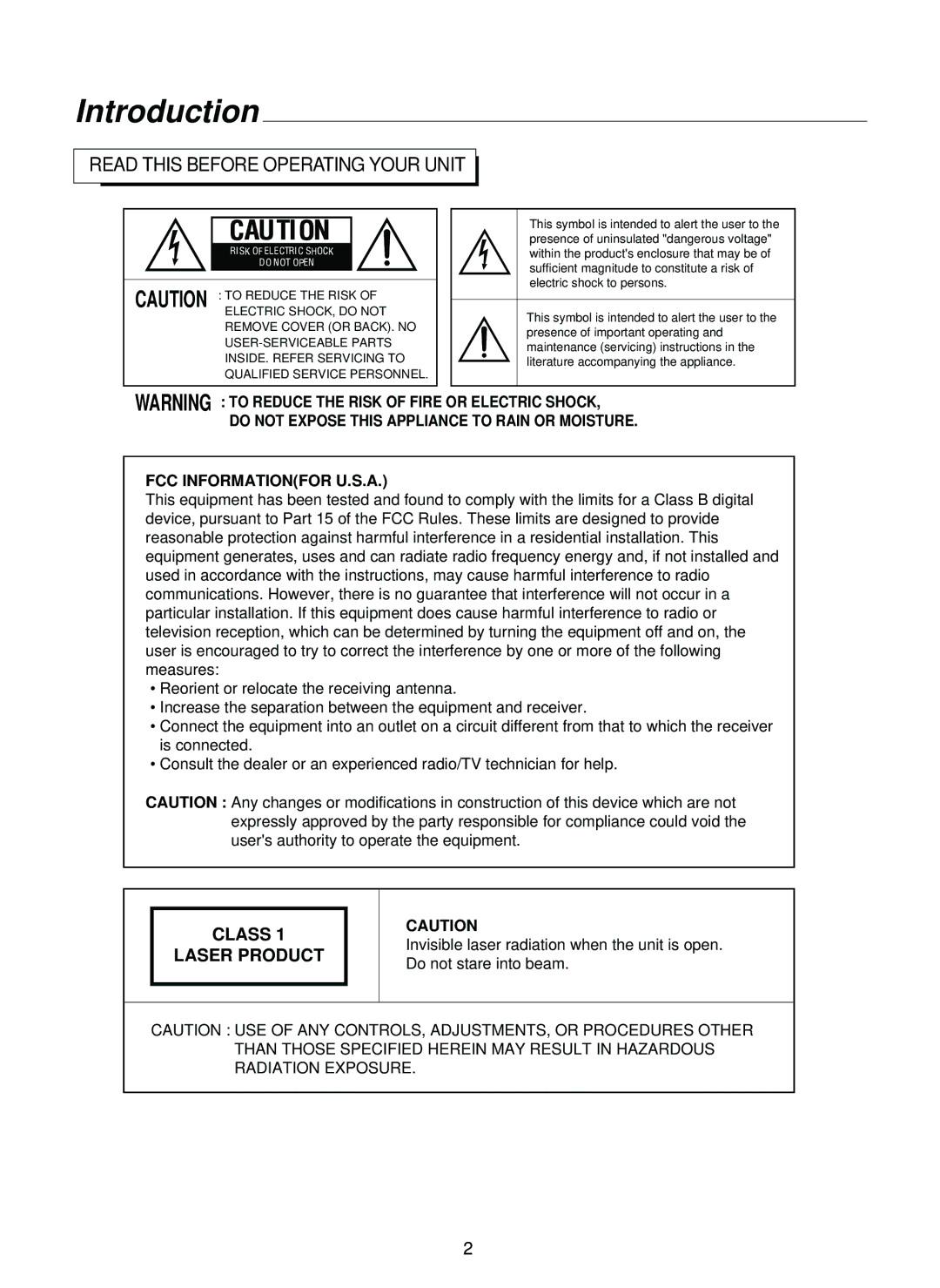 Sherwood SD-860 manual Introduction, Read this Before Operating Your Unit 