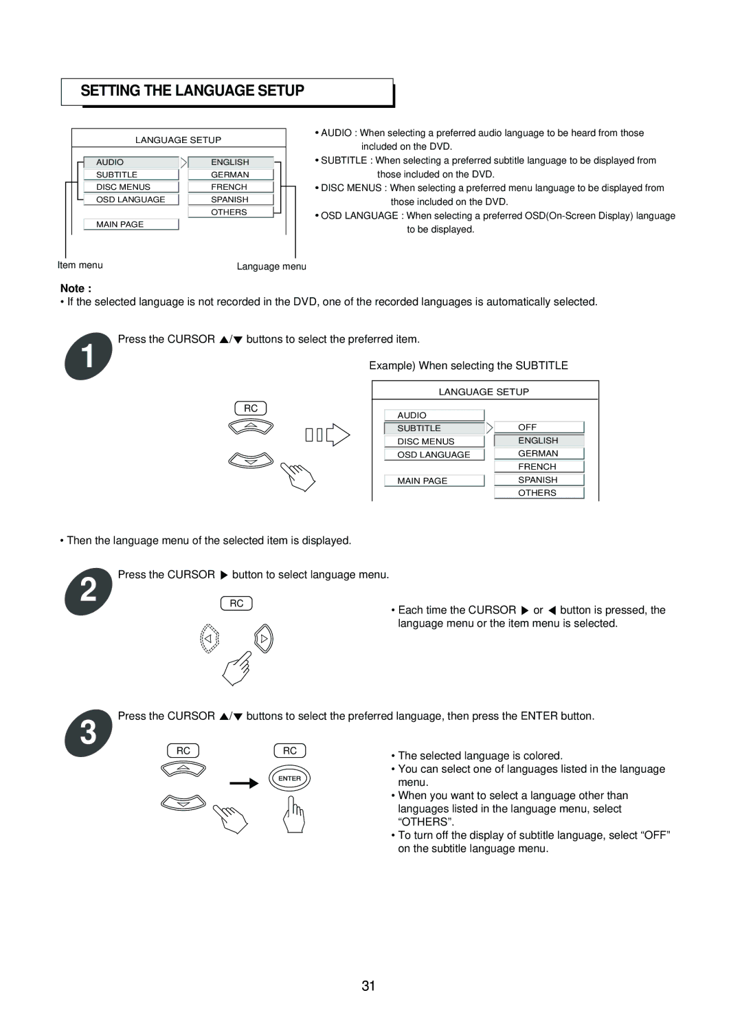 Sherwood SD-860 manual Setting the Language Setup 