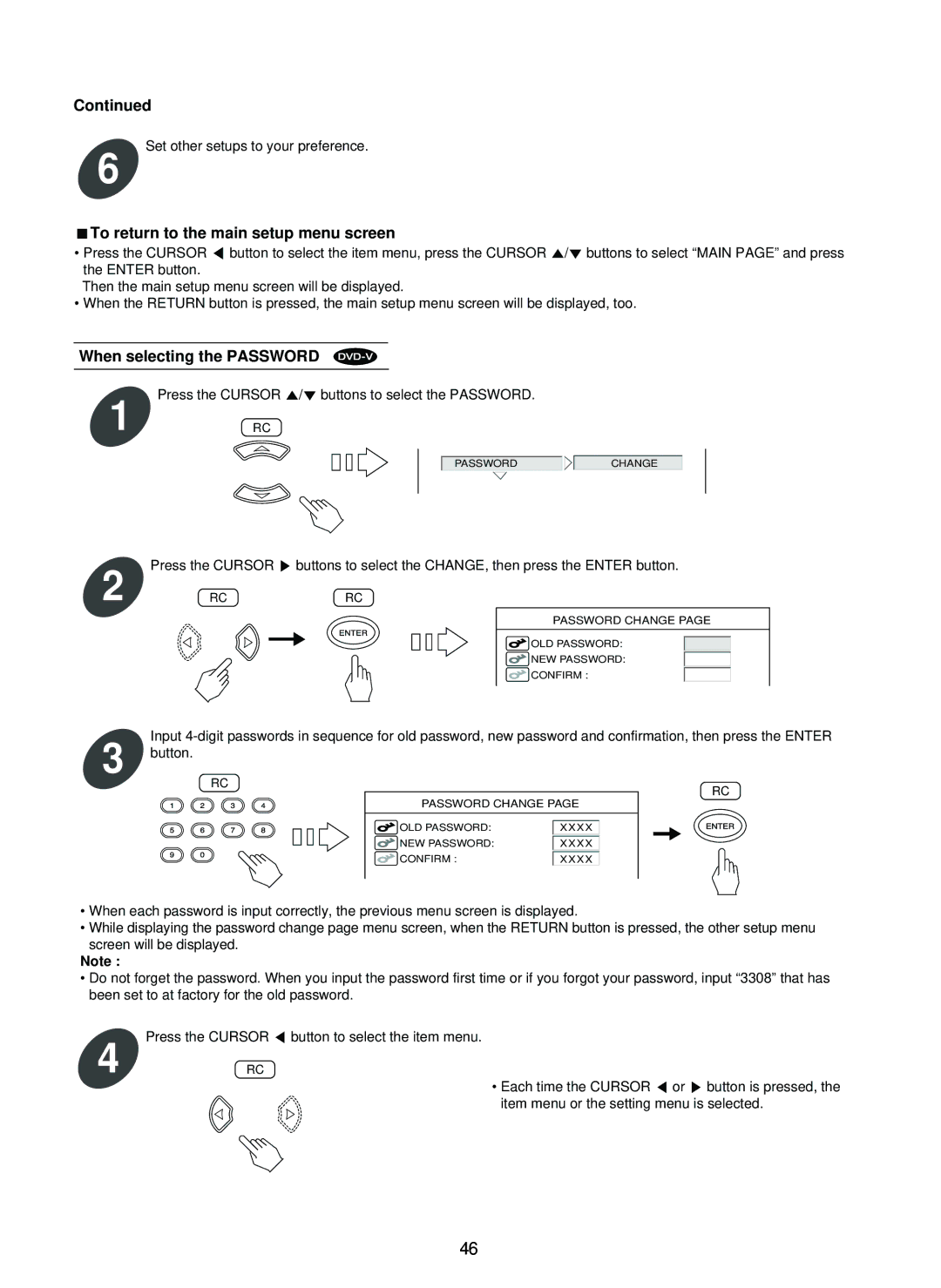 Sherwood SD-860 manual When selecting the Password 