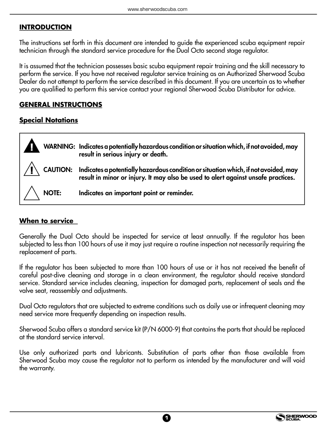 Sherwood SR 7206 manual Special Notations, When to service 