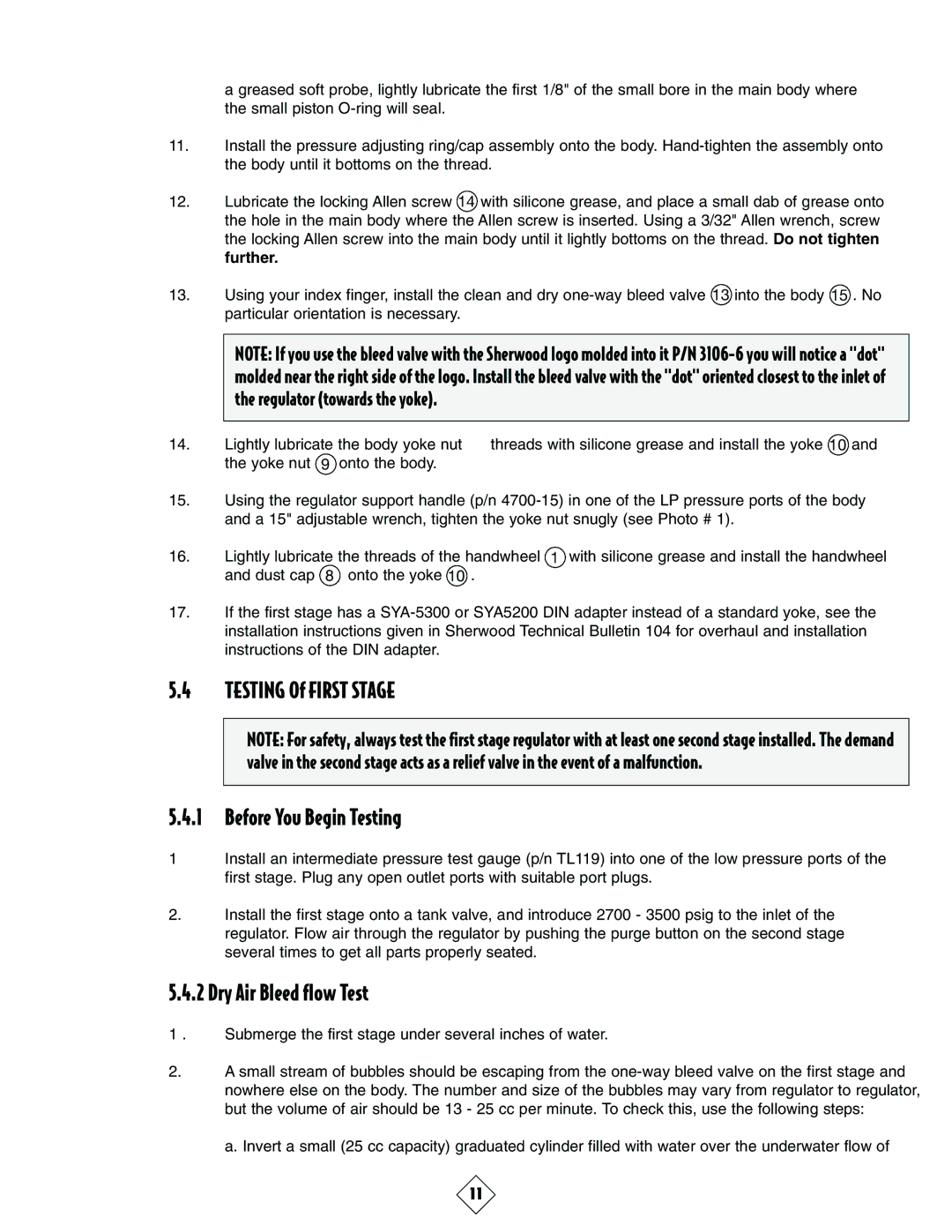Sherwood SRB3600 manual Testing Of First Stage Before You Begin Testing, Dry Air Bleed flow Test 