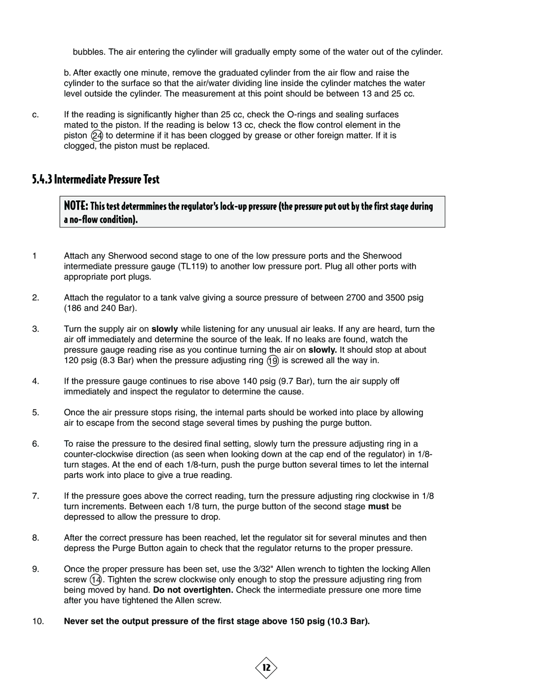 Sherwood SRB3600 manual Intermediate Pressure Test 