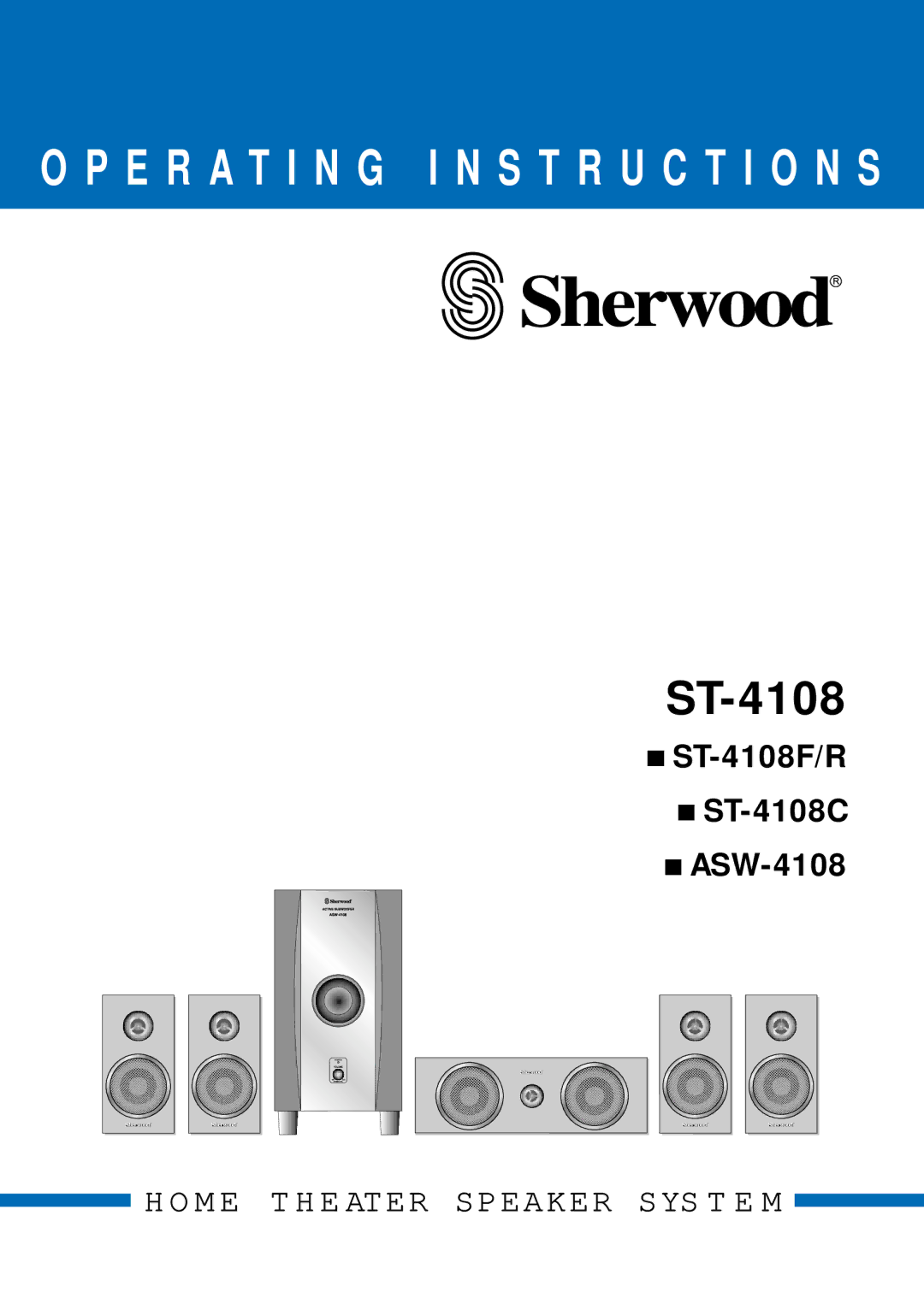 Sherwood ST-4108F/R, T-4108CS, ASW-4108, ST-4108C manual 