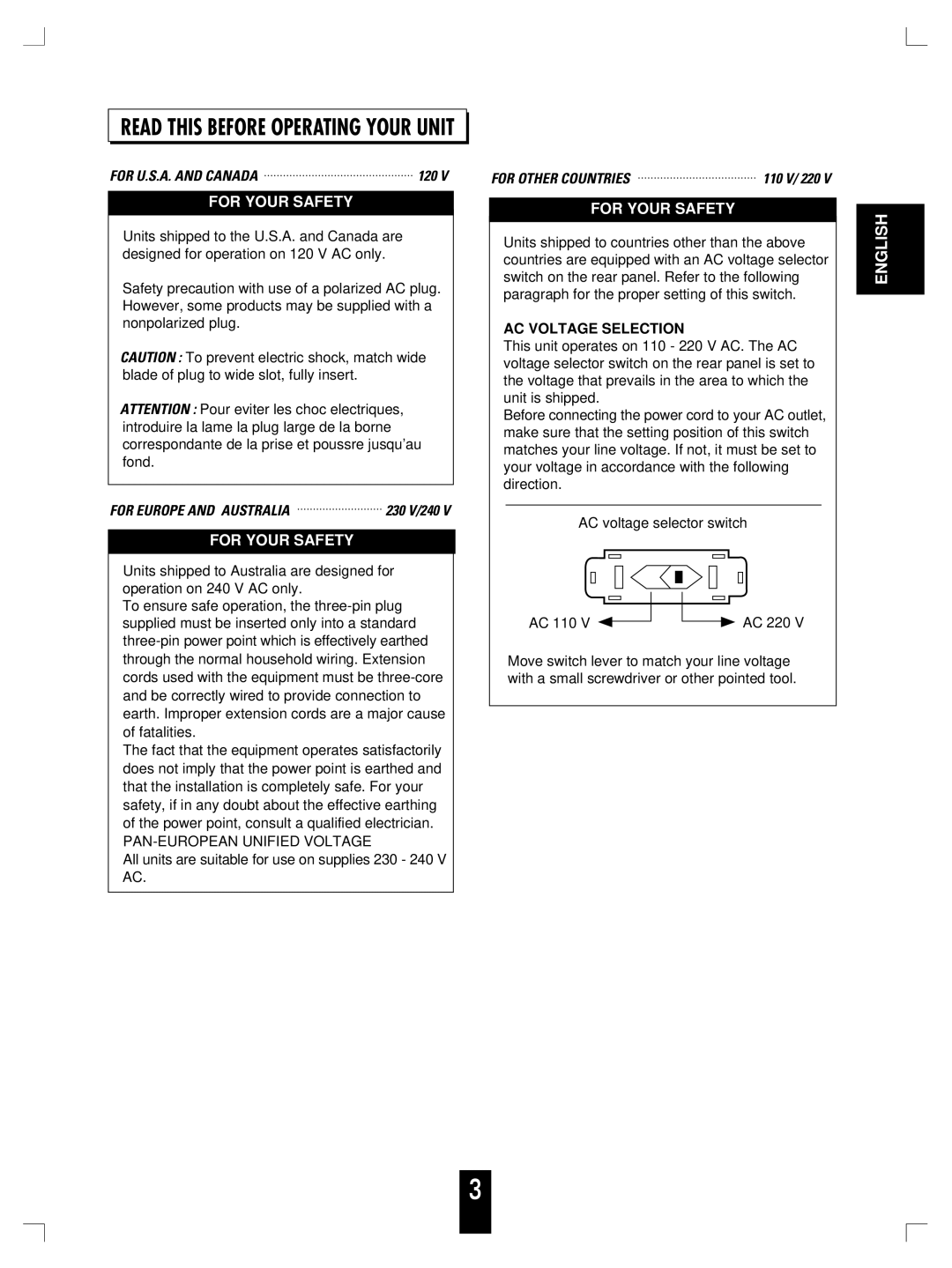 Sherwood TX-5090RDS, TX-5090C manual Read this Before Operating Your Unit 