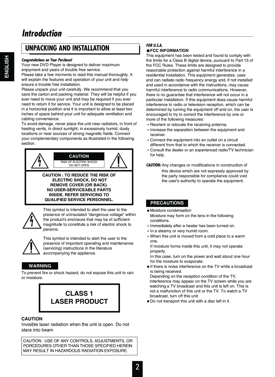 Sherwood V-756 manual Introduction, Unpacking and Installation 