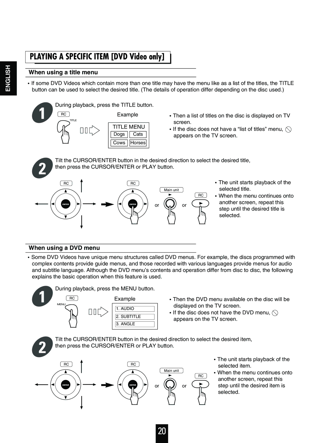 Sherwood V-756 manual When using a title menu, When using a DVD menu 