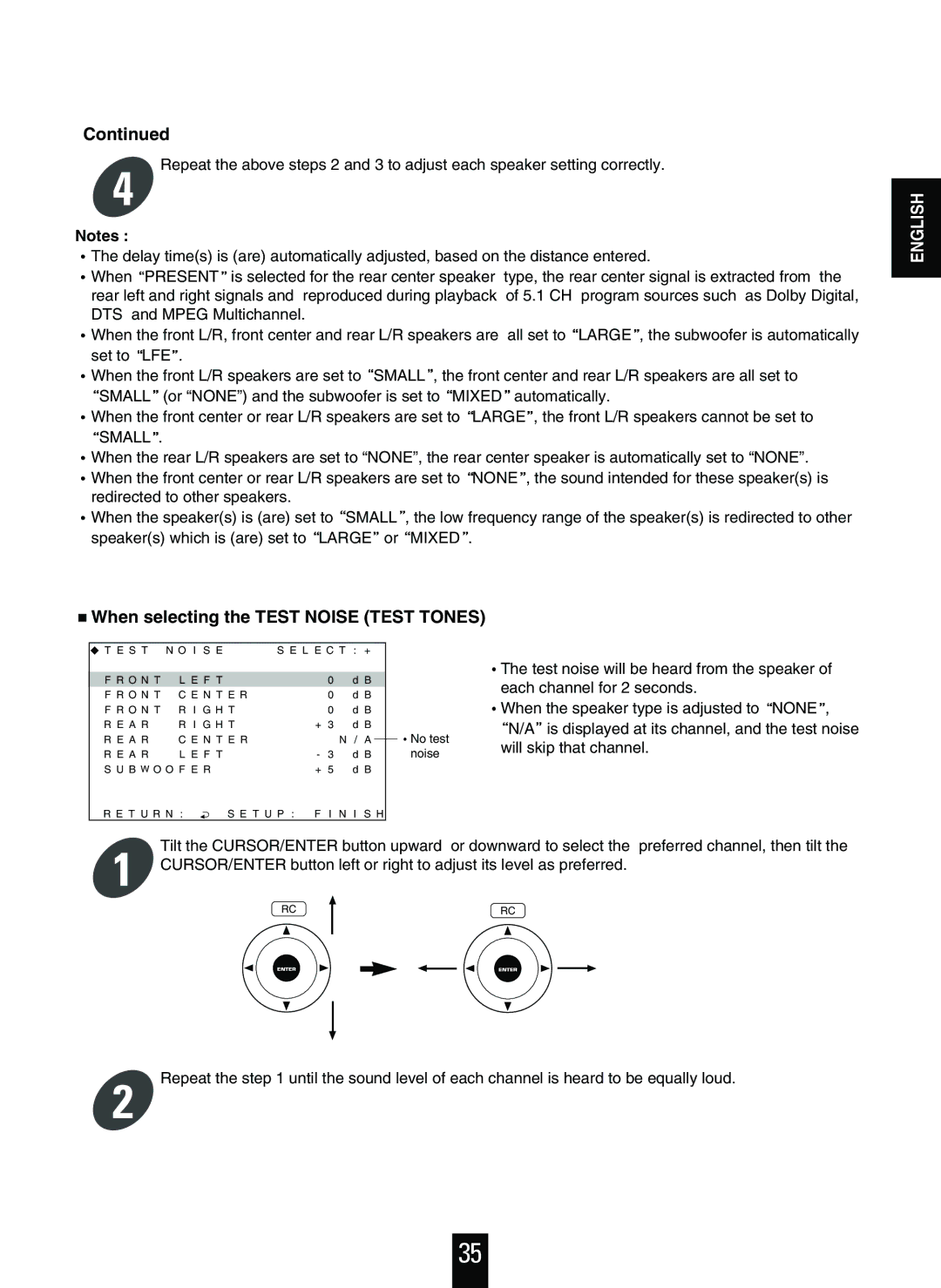 Sherwood V-756 manual When selecting the Test Noise Test Tones, Small 