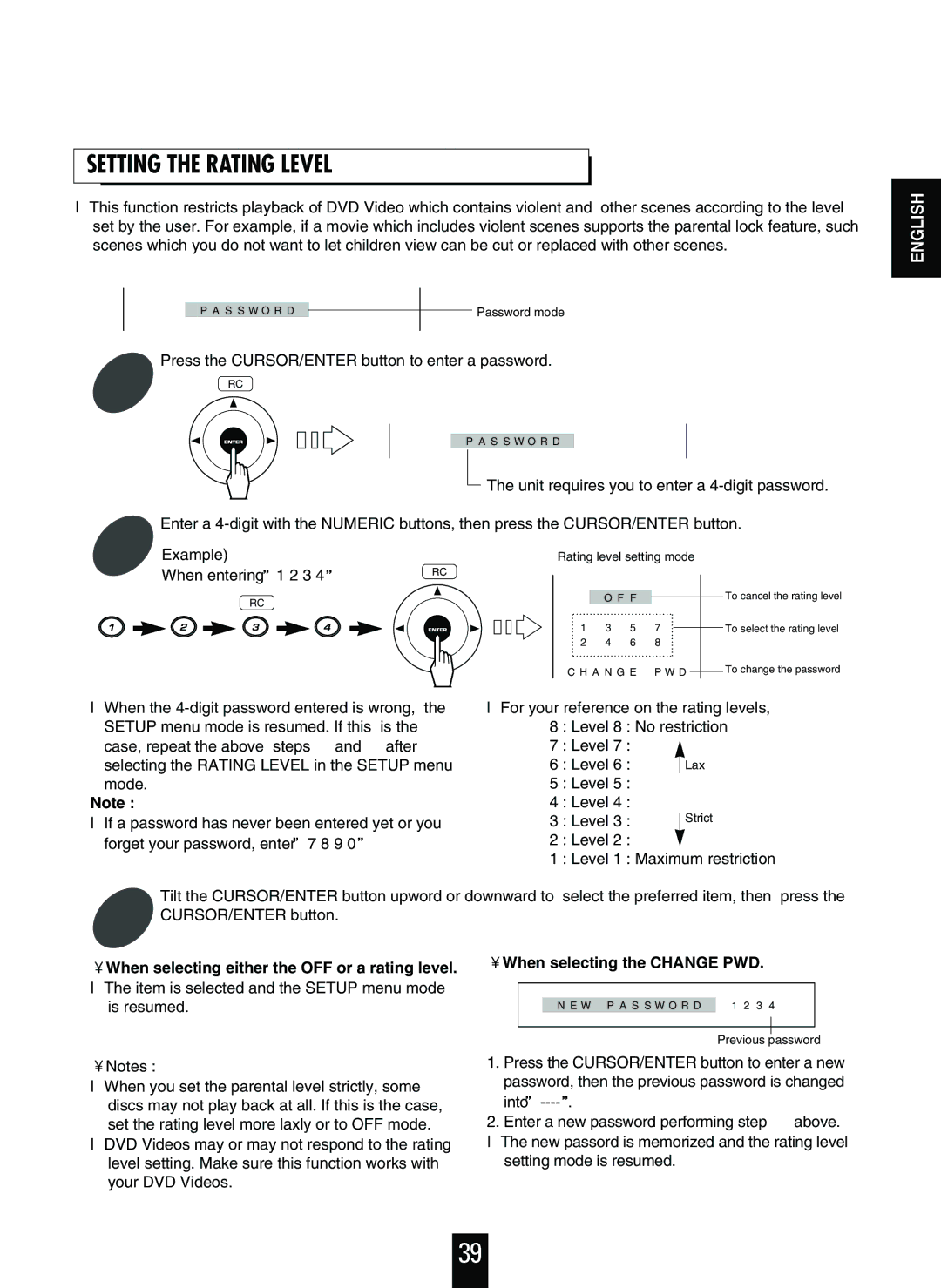 Sherwood V-756 manual Setting the Rating Level 