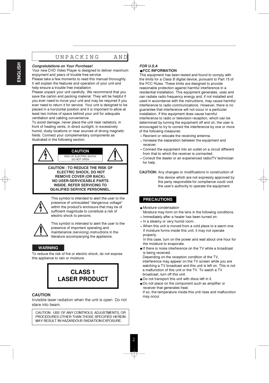 Sherwood V-768 user service Class Laser Product 