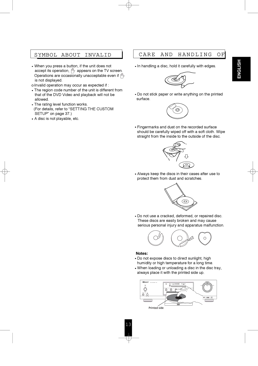 Sherwood V-768 user service Symbol about Invalid, Care and Handling 